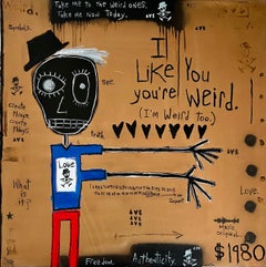 "Me gustas, eres raro" - Pintura figurativa en técnica mixta con texto