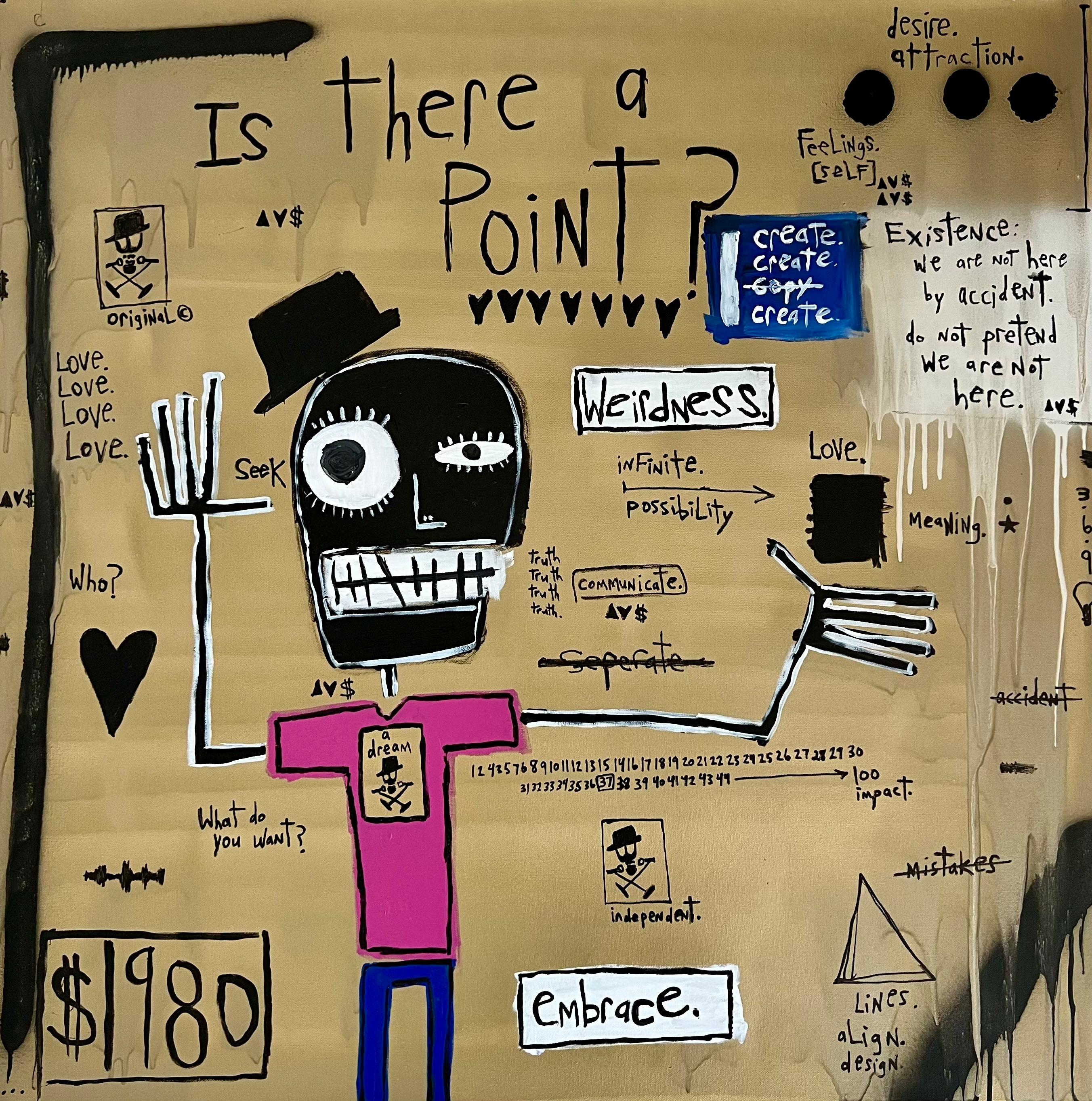 Adam Baranello Figurative Painting - "Is There a Point?" - Figurative painting with text