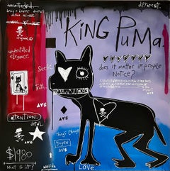 "King Puma" - Pittura animale a tecnica mista con testo
