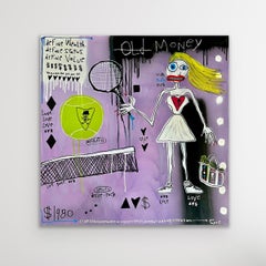 "Old Money" - Figurative tennis painting with text
