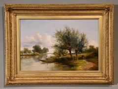 Antique Oil Painting by Adam Barland "Near Medmenham on Thames"