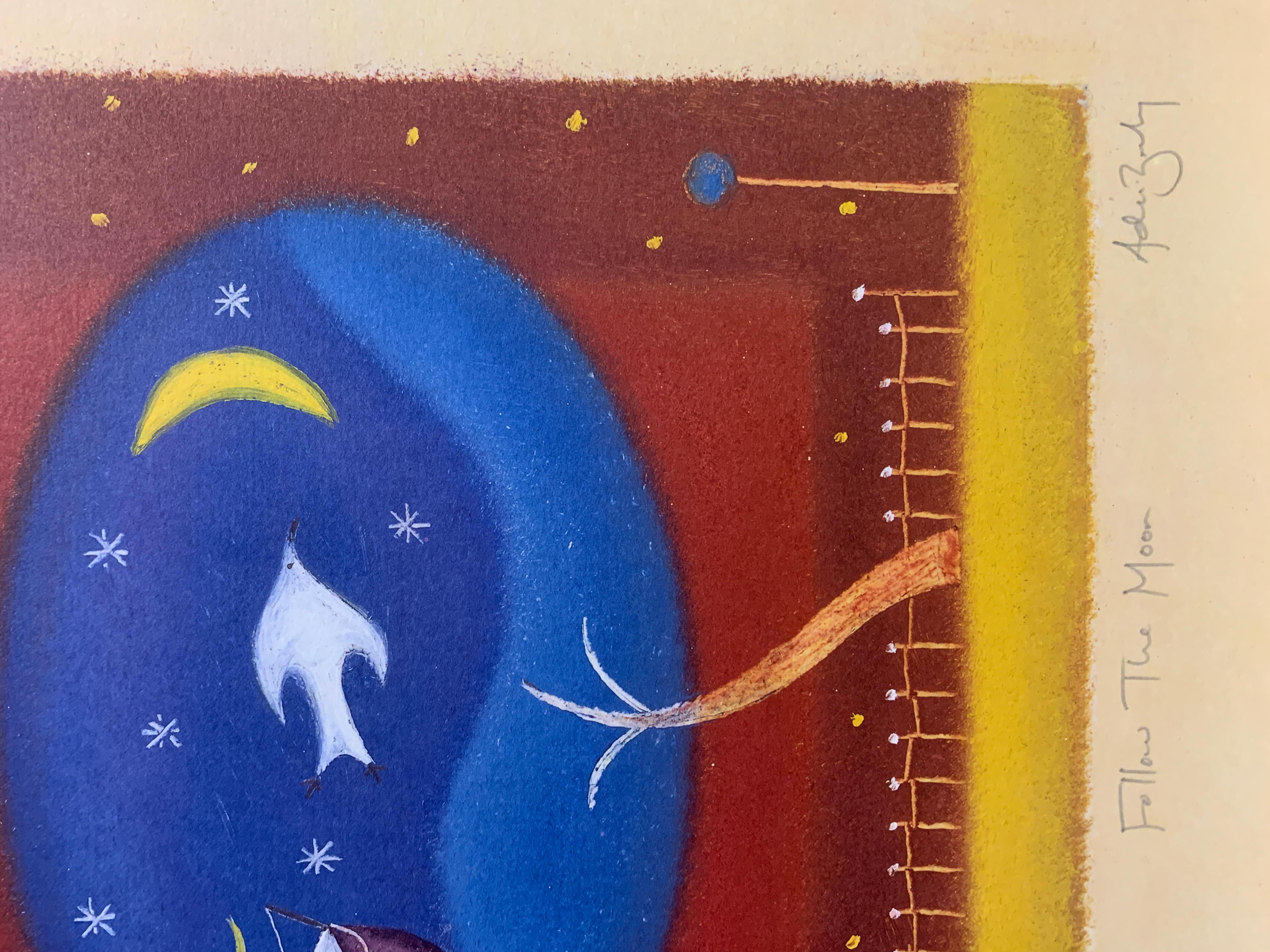 Follow the Moon - Beige Print by Adam Barsby
