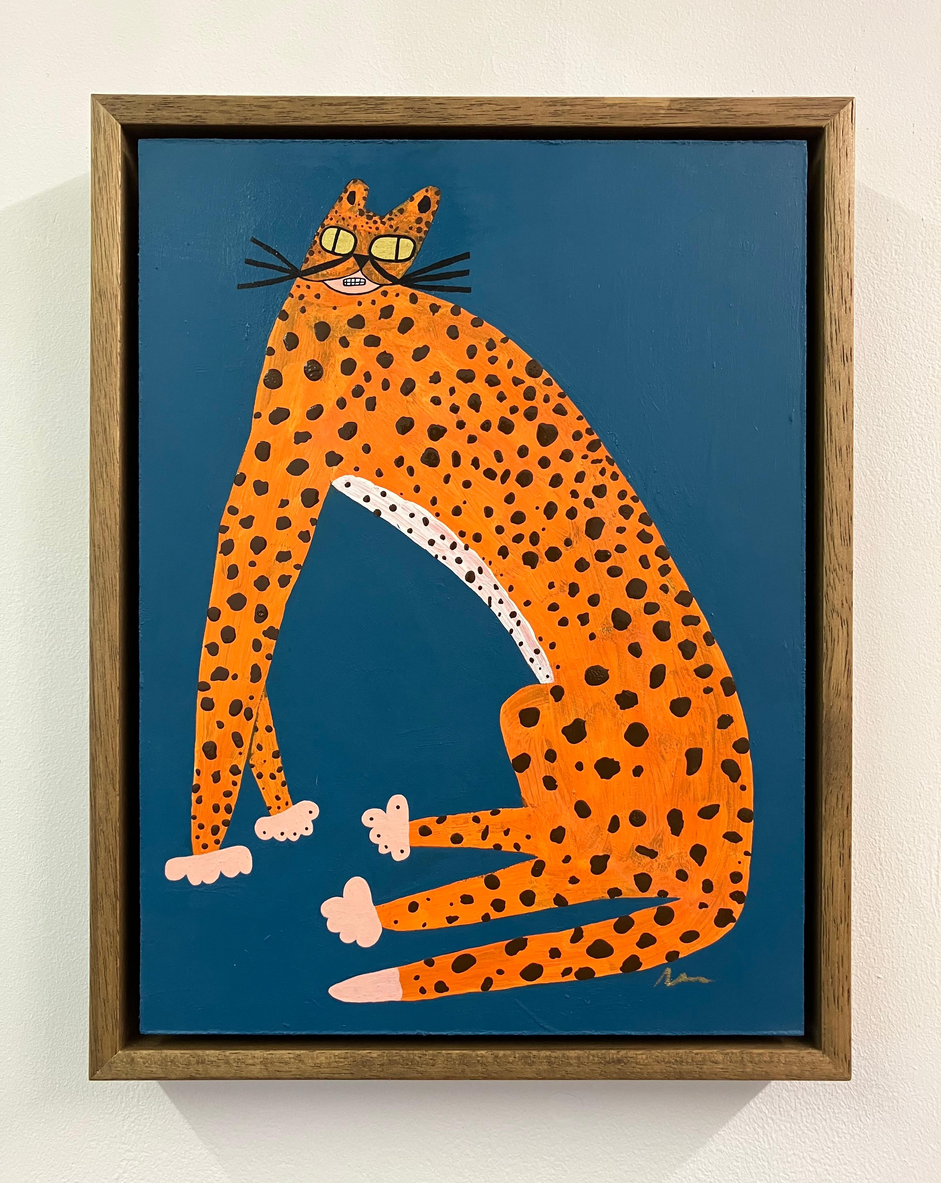 Eterna Maravilla III, Pintura original, Arte animal, Guepardo, Arte safari salvaje - Animal Painting Azul de Adam Bartlett