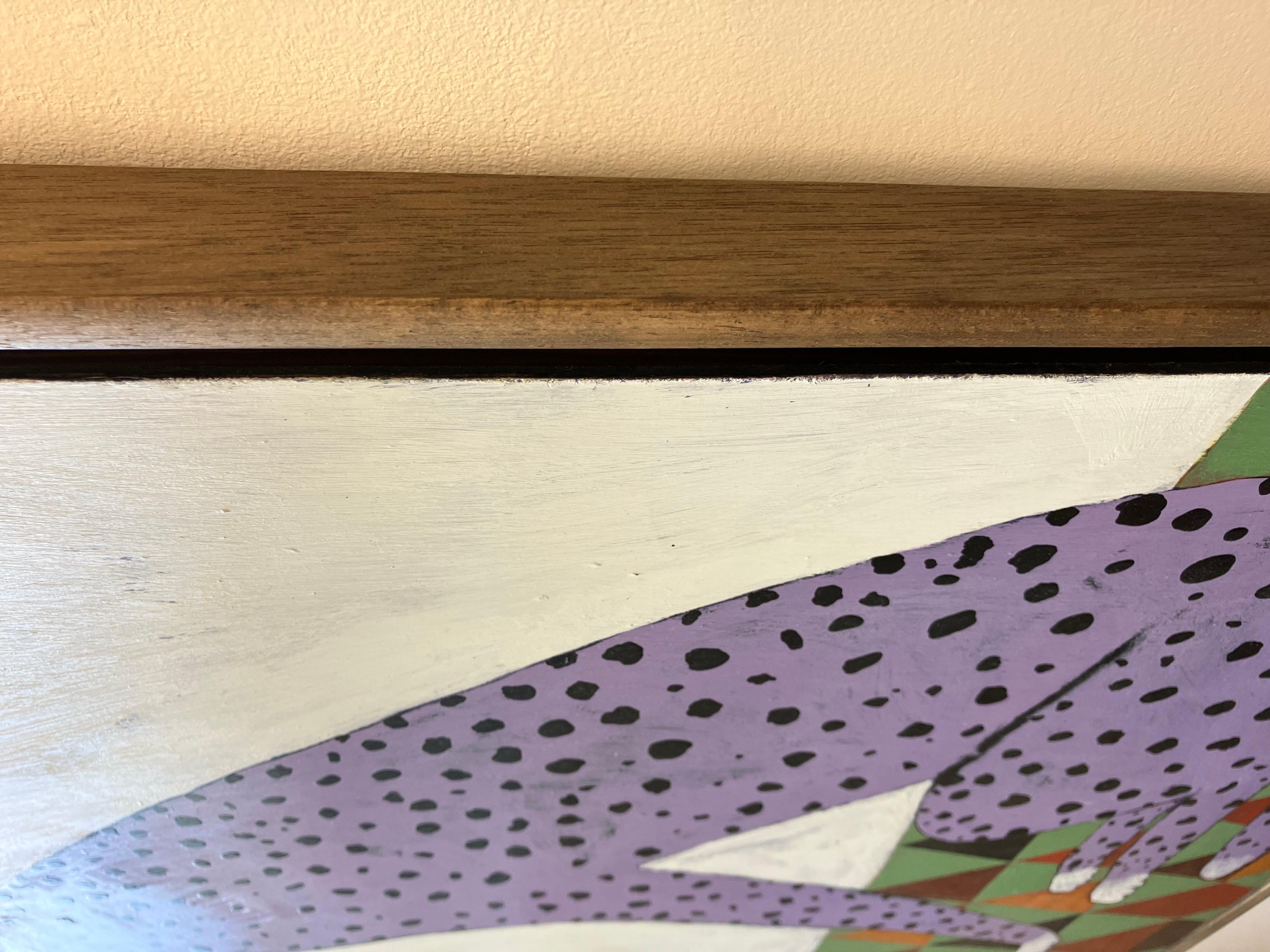 Original artwork. 'High Emotion' is striking original artwork by Adam Bartlett, hand rendered in acrylic and emulsion paint, featuring his signature Cheetah, beautifully tray framed.

Acrylic paint, Mixed Media on Board
64 H x 47 W x 4 D cm (25.20 x
