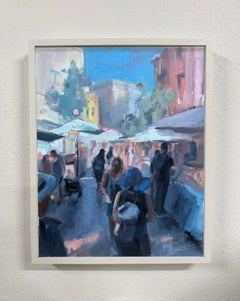Adam Shaw - "Mercado callejero" - Escena urbana contemporánea Pintura al óleo 2021