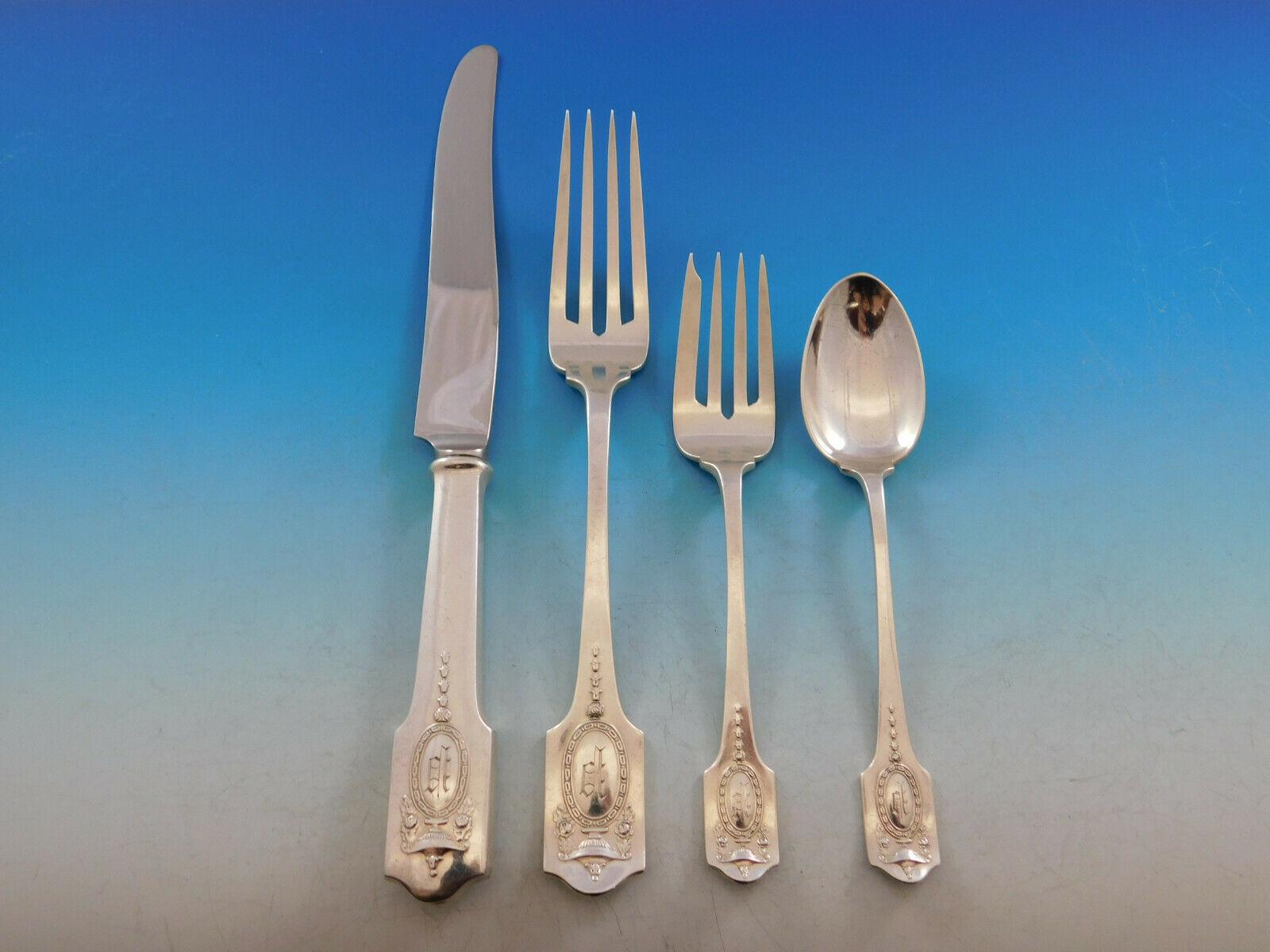 Adam by Shreve Sterling Silver Flatware Set for 12 Service 104 Pcs Dinner Mono P In Excellent Condition In Big Bend, WI