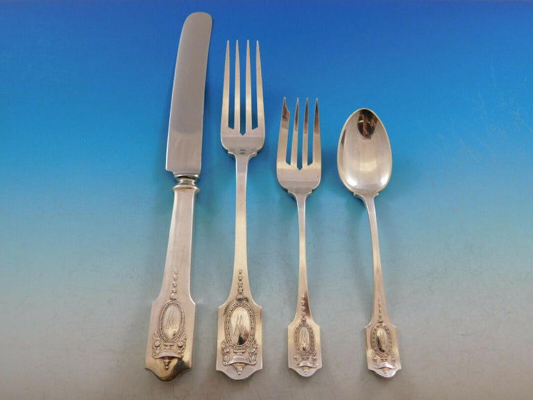 Adam by Shreve Sterling Silver Flatware Set for 12 Service 93 pcs Dinner Mono W For Sale at 1stDibs