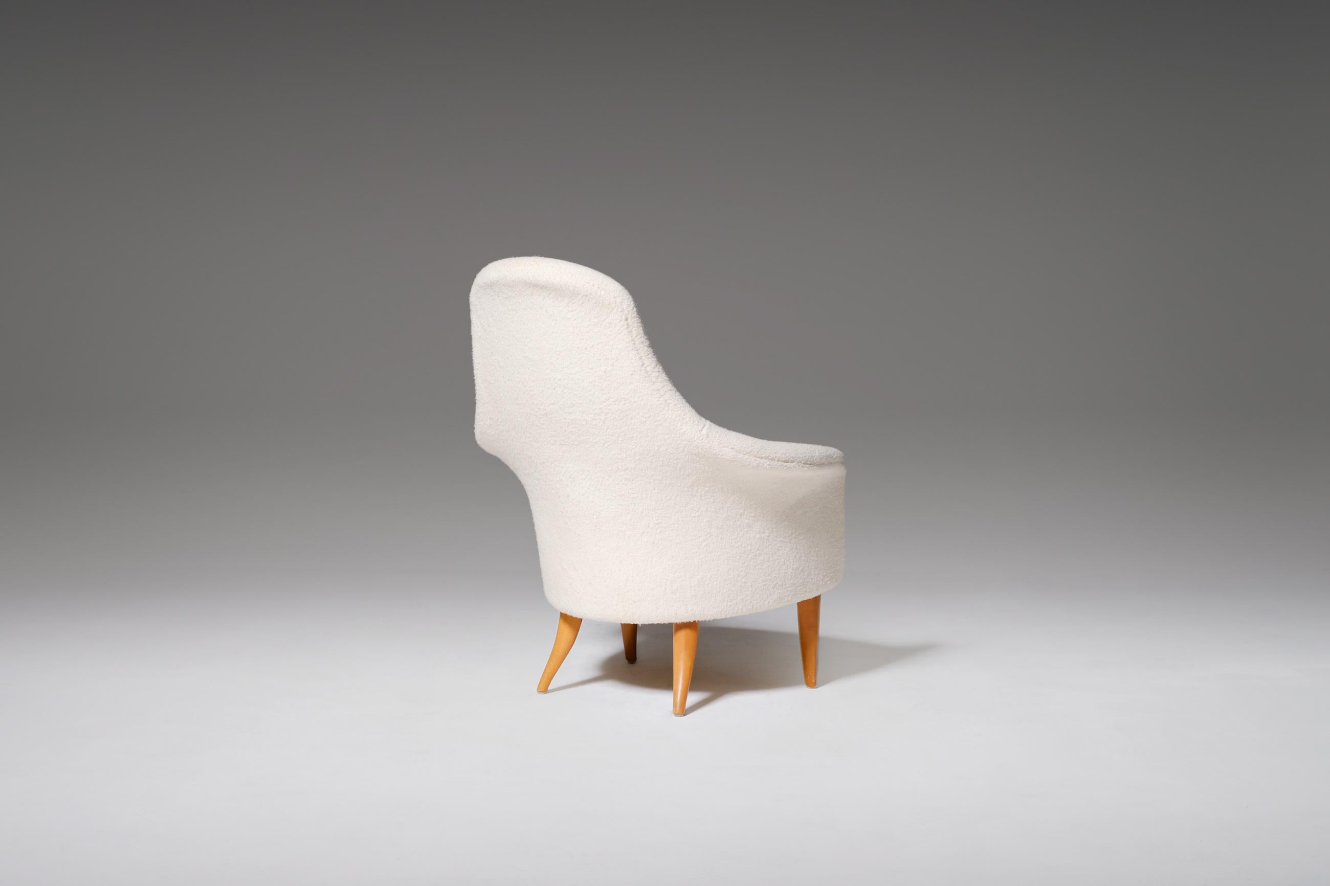 Mid-Century Modern ‘Adam’ Chair by Kerstin Horlin-Holmquist in Off-White Bouclé
