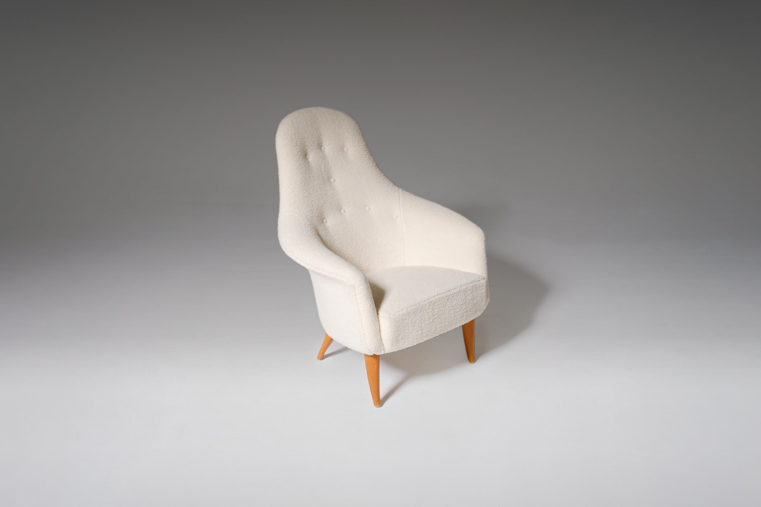 ‘Adam’ Chair by Kerstin Horlin-Holmquist in Off-White Bouclé 1