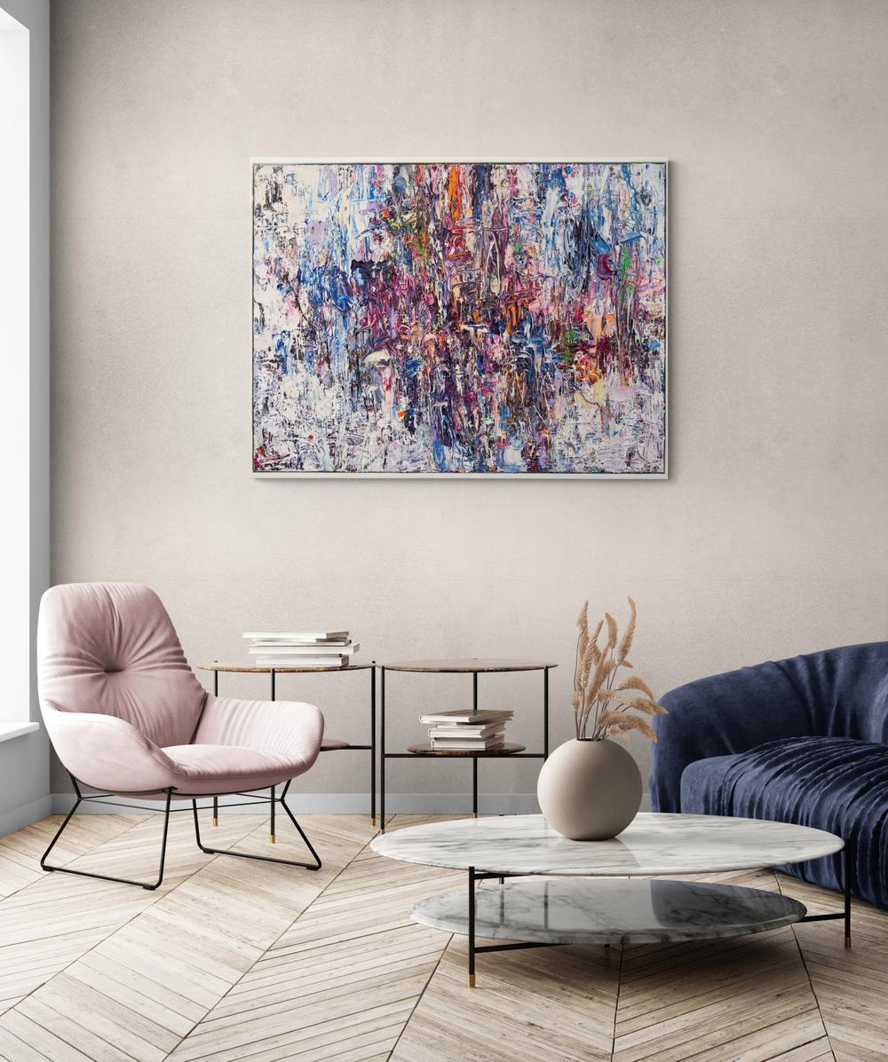 Air Prism - colourful, impasto, abstract expressionist, acrylic on canvas - Gray Abstract Painting by Adam Cohen
