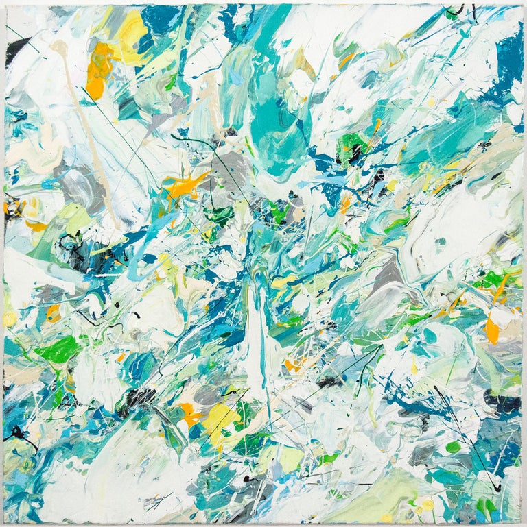 Breaking the Surface - bright, airy, abstract expressionist, acrylic on canvas - Painting by Adam Cohen