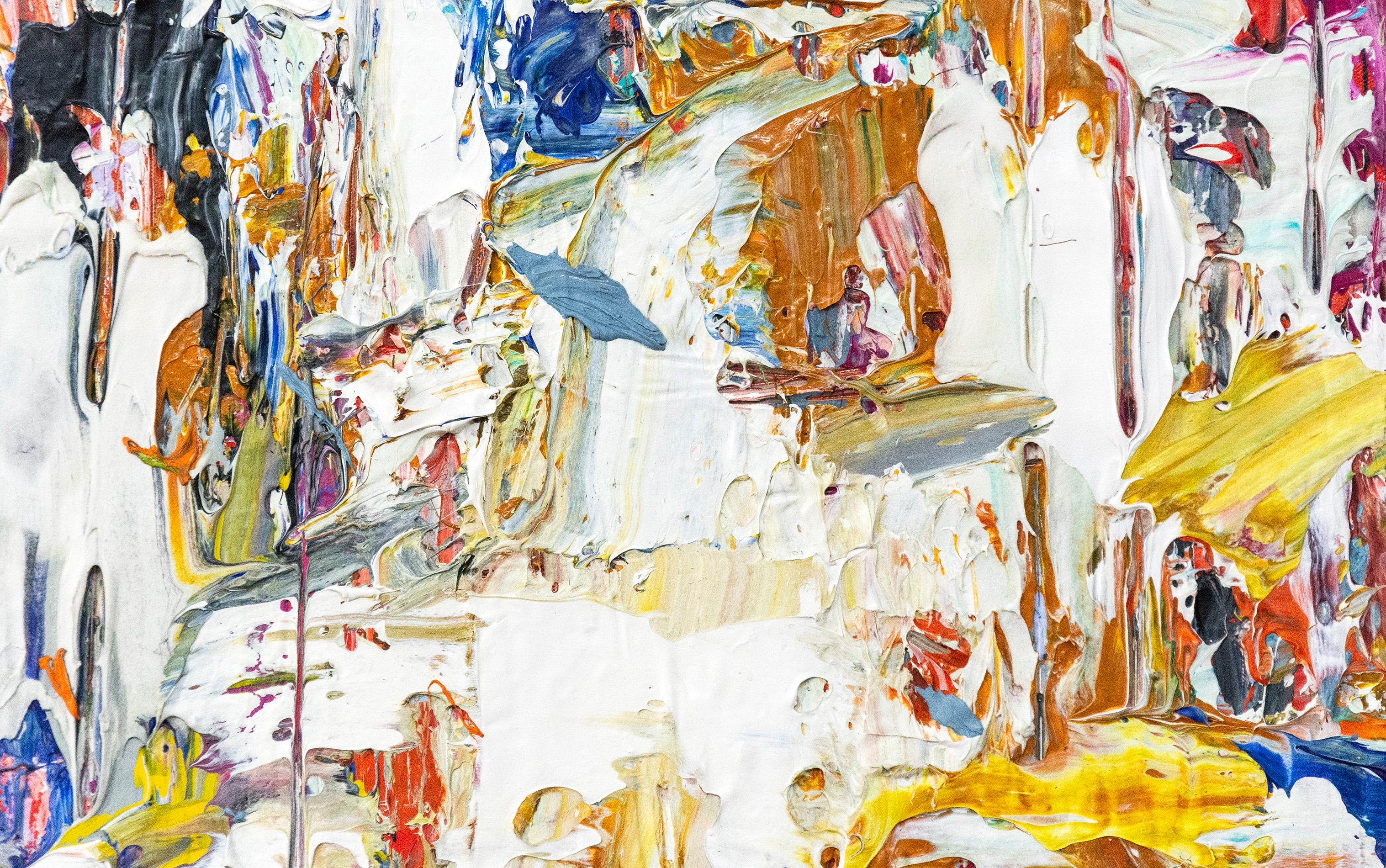 Inner Voice - acrilico su tela, brillante, audace, a impasto, espressionista astratto - Abstract Painting Beige di Adam Cohen