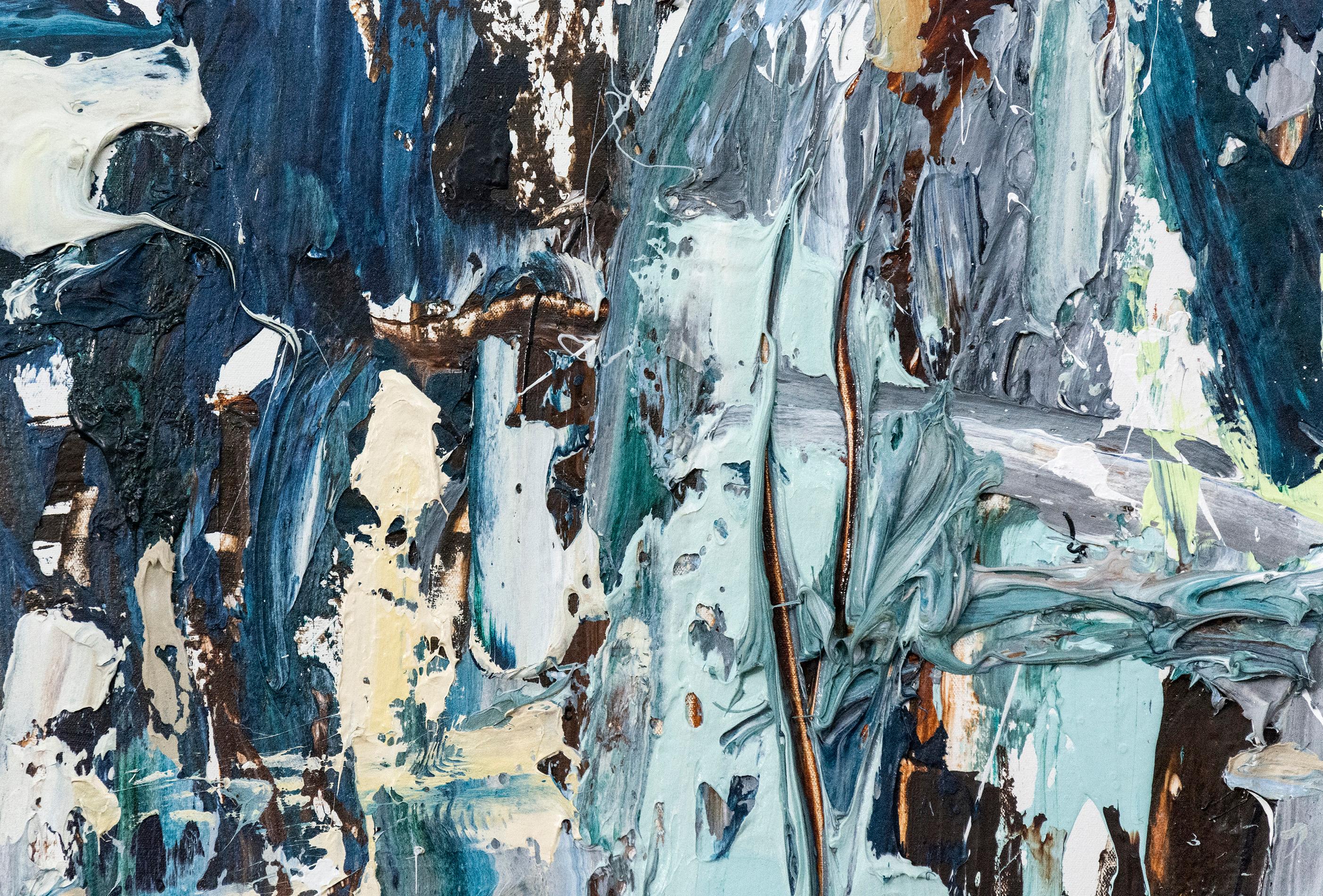 Rushing Water - Gray Landscape Painting by Adam Cohen