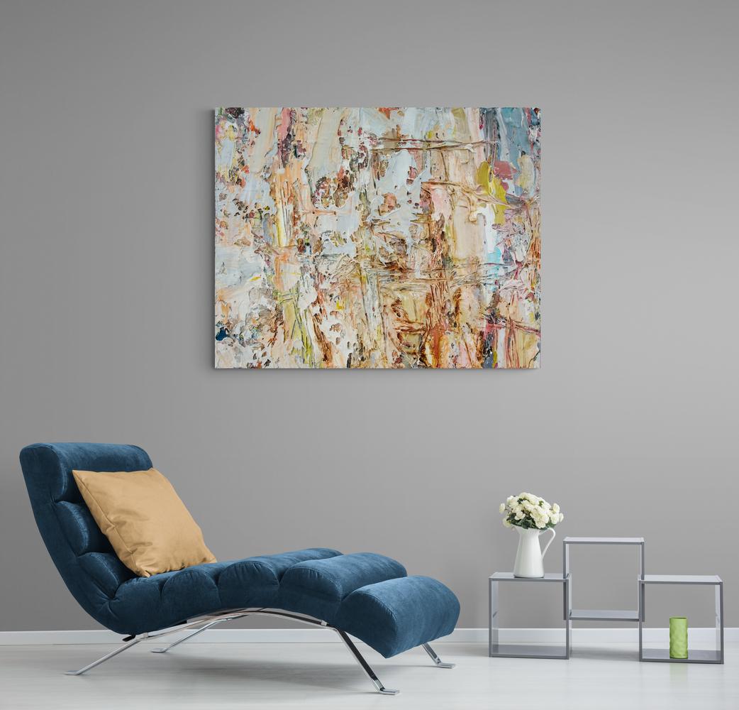 Sirocco - earthy, impasto, colourful, abstract expressionist, acrylic on canvas - Beige Abstract Painting by Adam Cohen