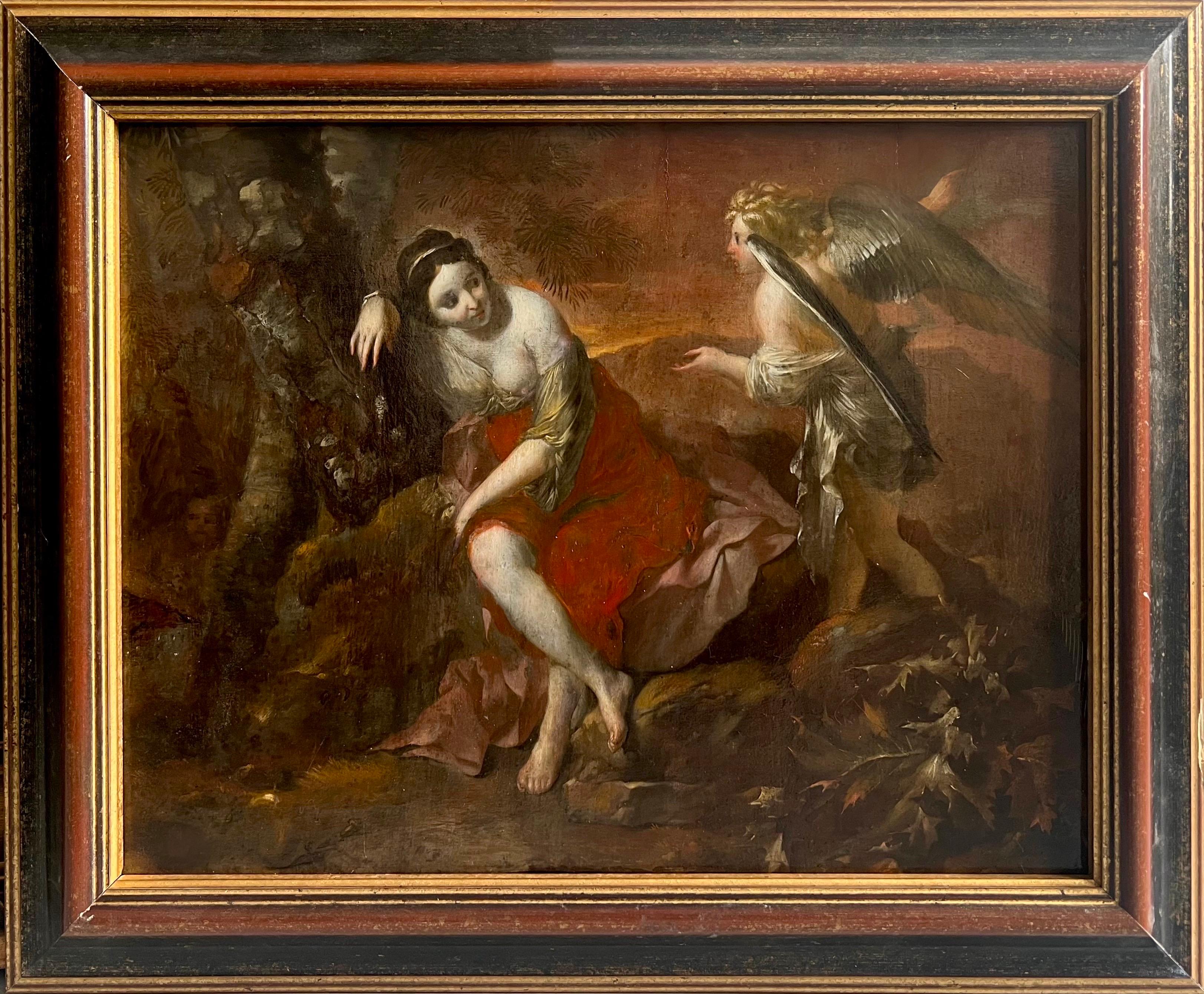 Adam de Colonia Figurative Painting – Religiöser alter Meister des 17. Jahrhunderts – Hagar und der Engel