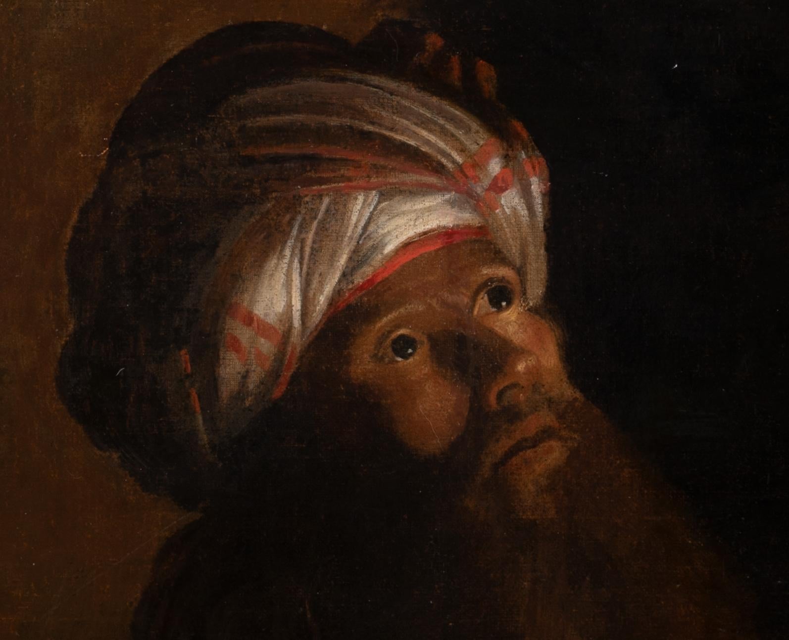 Portrait Of A Man Wearing An Arab Turkish Man Smoking a Pipe, 17th Century   - Black Portrait Painting by Adam De Coster