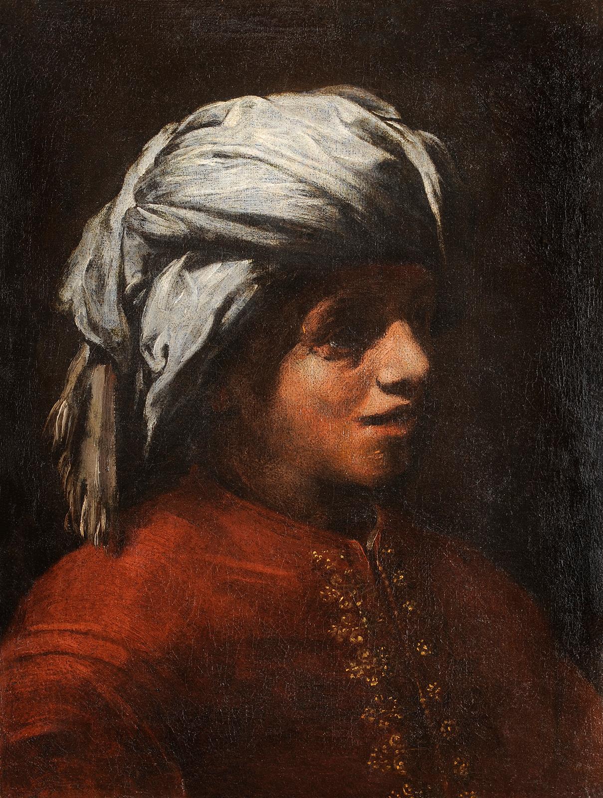 Ritratto di un giovane uomo con turbante - Painting di Adam De Coster