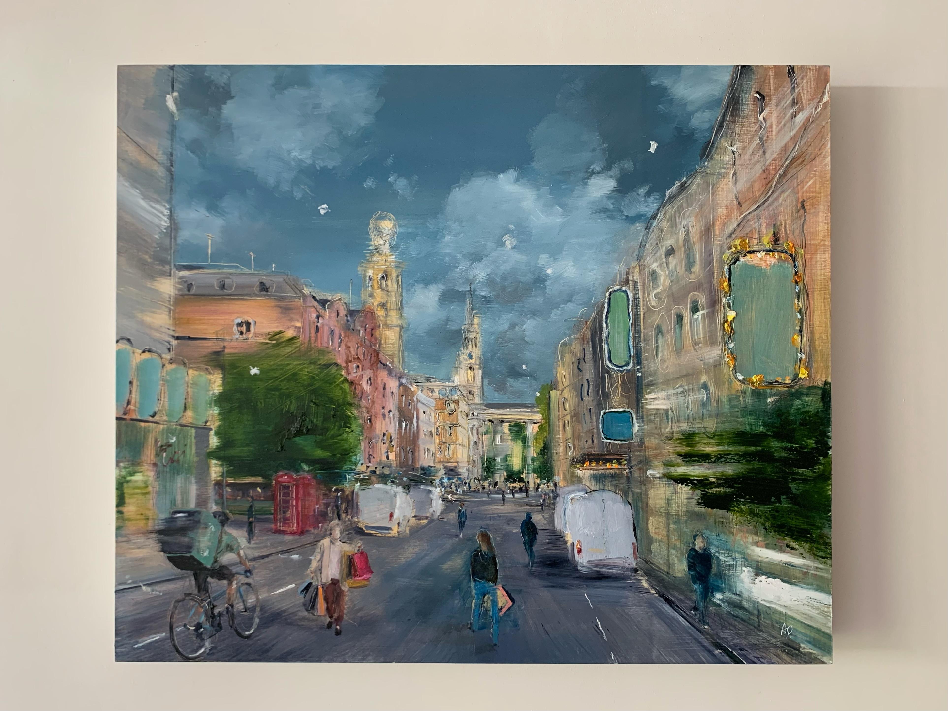 St Martin's Lane Sonata- urban, landscape, oil painting, city - Contemporary Painting by Adam De Ville