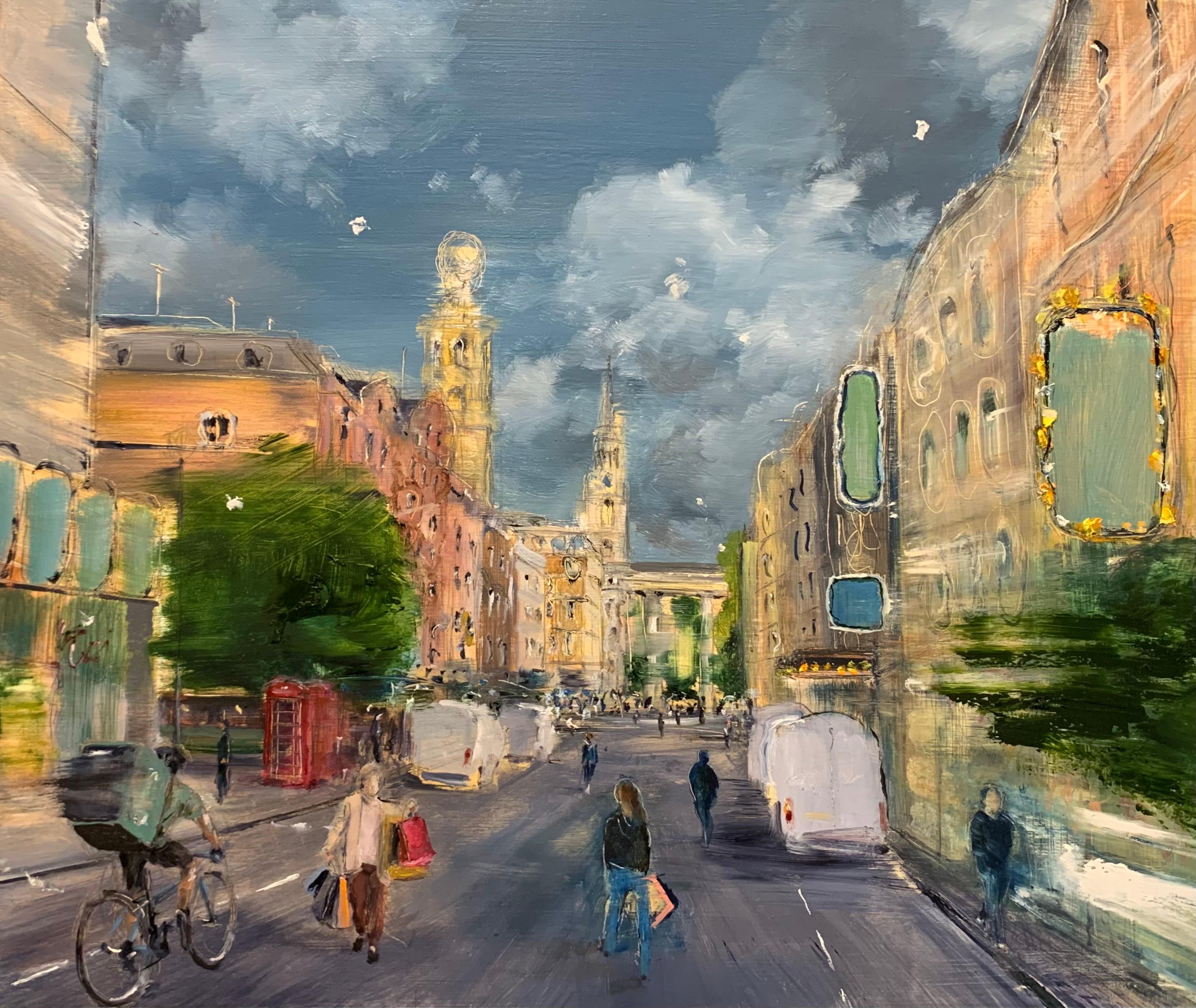 Adam De Ville Figurative Painting - St Martin's Lane Sonata- urban, landscape, oil painting, city