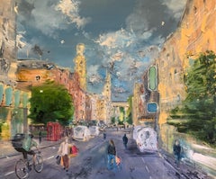 St Martin's Lane Sonata- urbano, paisaje, óleo, ciudad