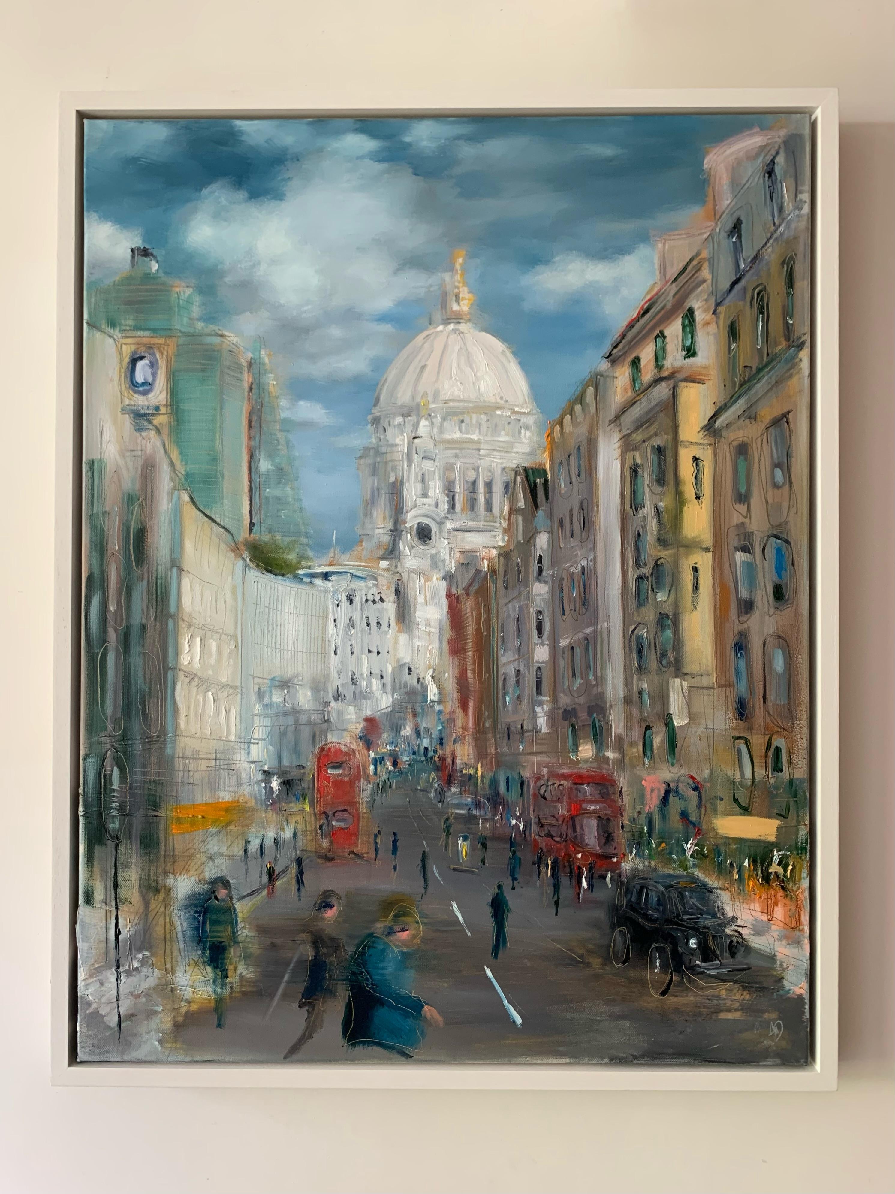 The St Paul's Shoe Shuffle- urban, landscape, oil painting, London, Street  - Contemporary Painting by Adam De Ville