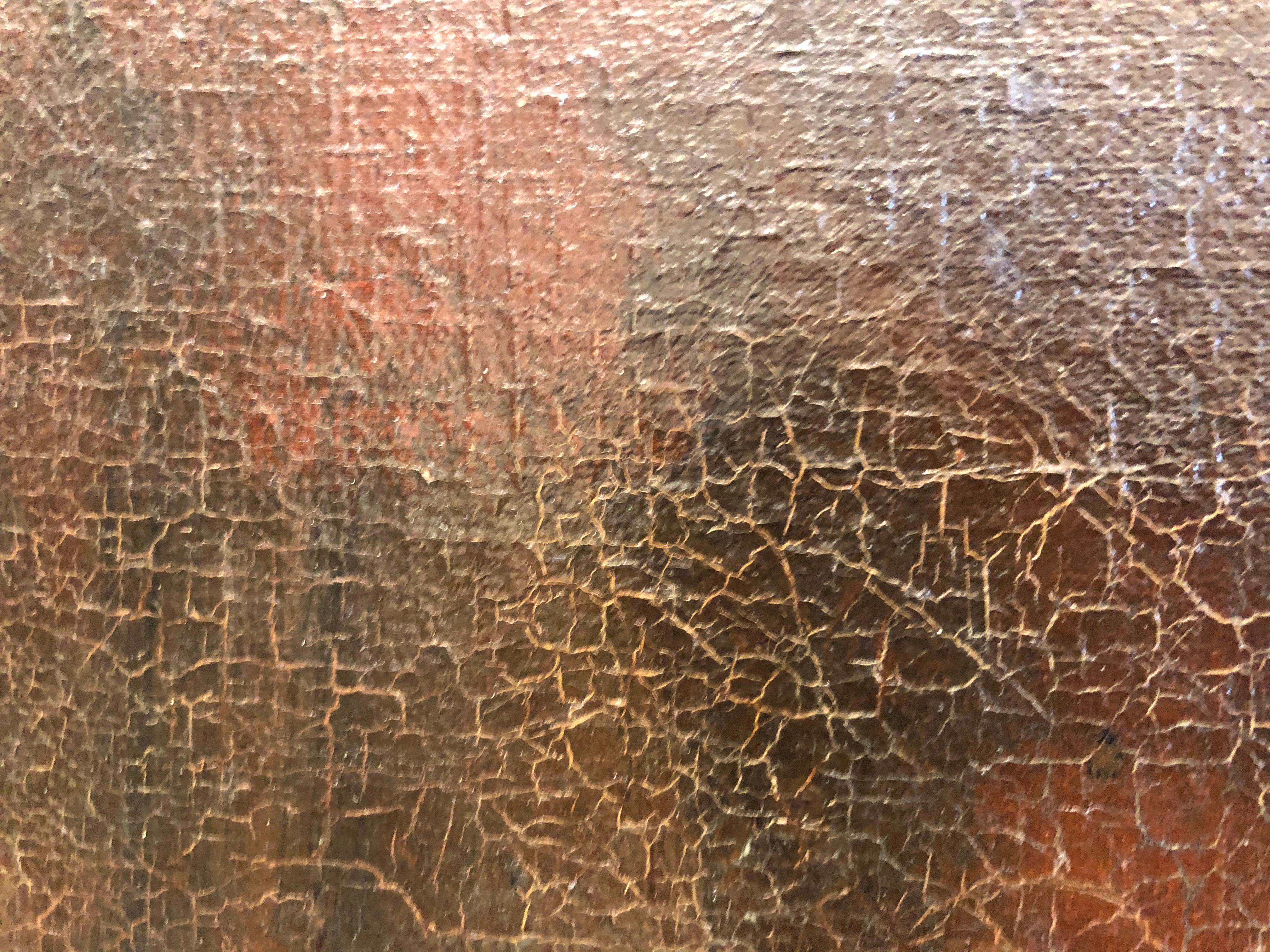 Un dipinto incantevole dell'artista. Diverse piccole aree di inaffiatura soprattutto intorno alla parte superiore e ai bordi, visibili solo alla luce nera. Diverse piccole aree di perdita di vernice nella parte superiore del centro (vedi foto).