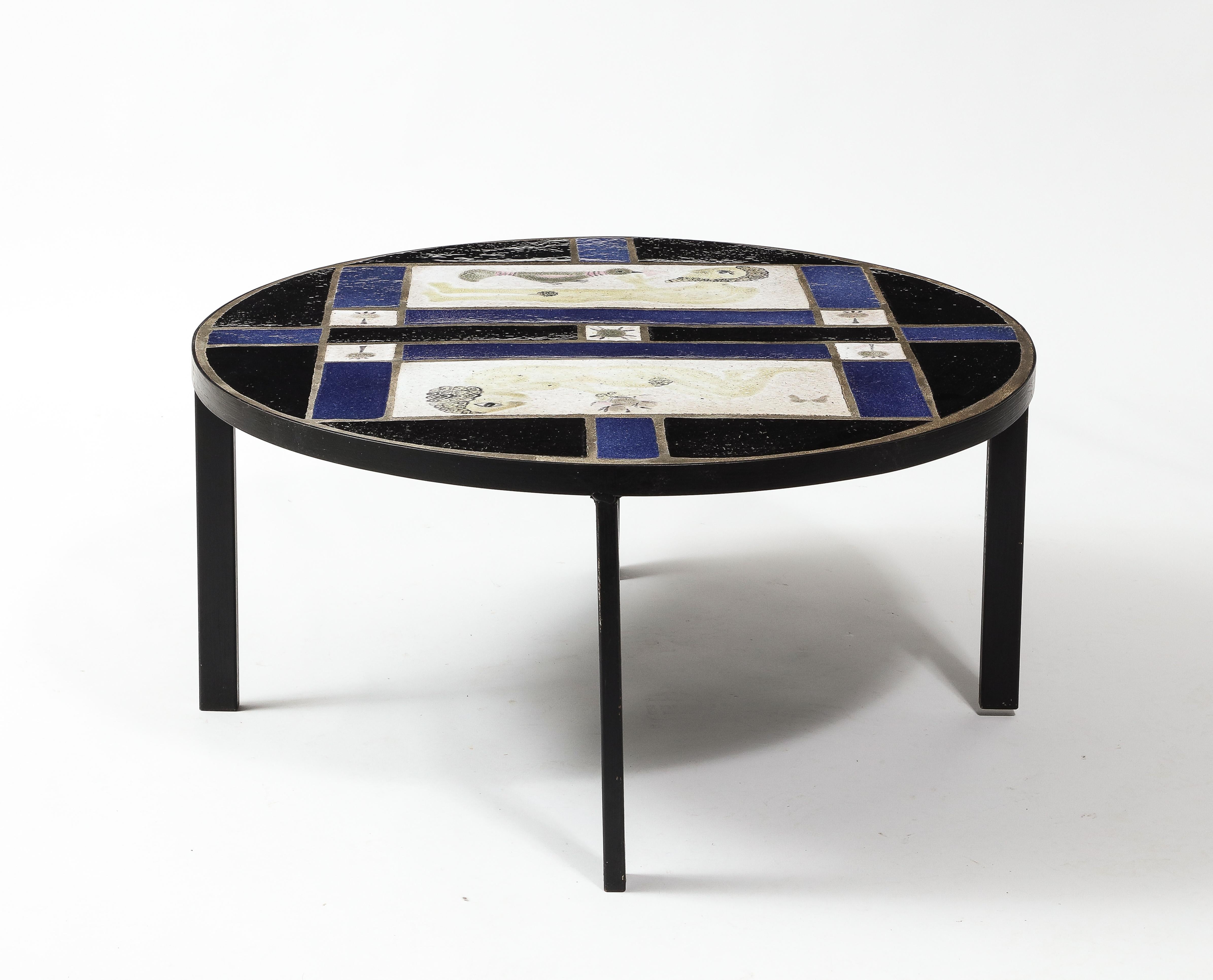 Ceramic Adam & Eve Coffee Table by Les Deux Potiers, France 1960's