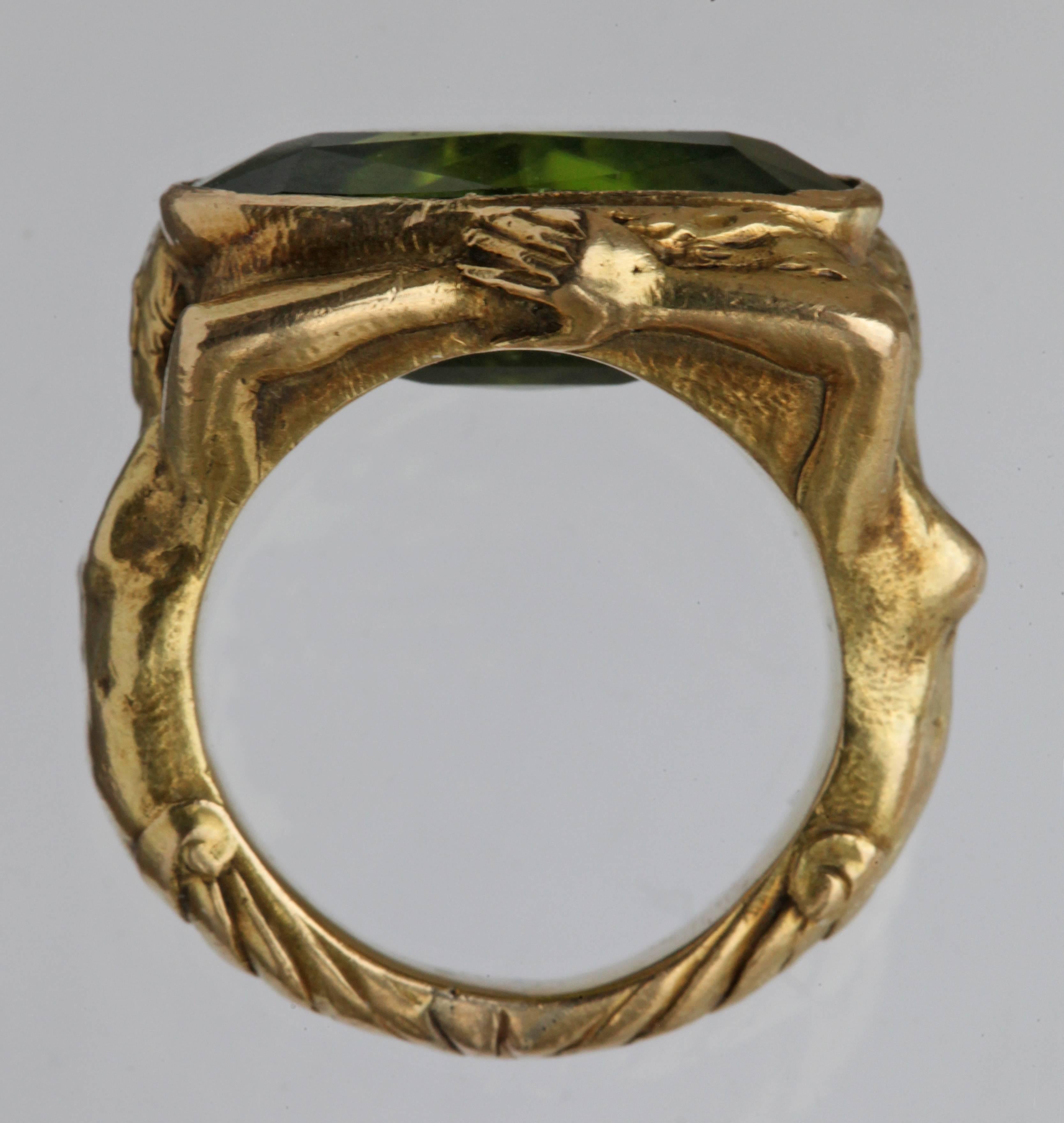 Shield Cut Sculptural Adam & Eve Paradise Ring For Sale