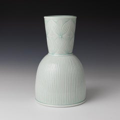 Bell Vase-  A Celedon Glazed, Hand-Carved, Porcelain Vase by Adam Field