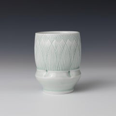 Dimple Cup -  A Celedon Glazed, Hand-Carved, Porcelain Cup by Adam Field
