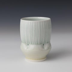Dimple Cup with Verticle Lines - Celedon Glazed, Porcelain Cup by Adam Field