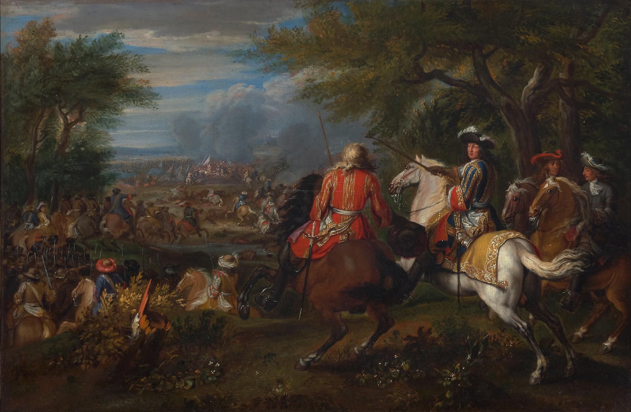 A 17th century battle scene picturing the Sun King - Flemish Old Master 