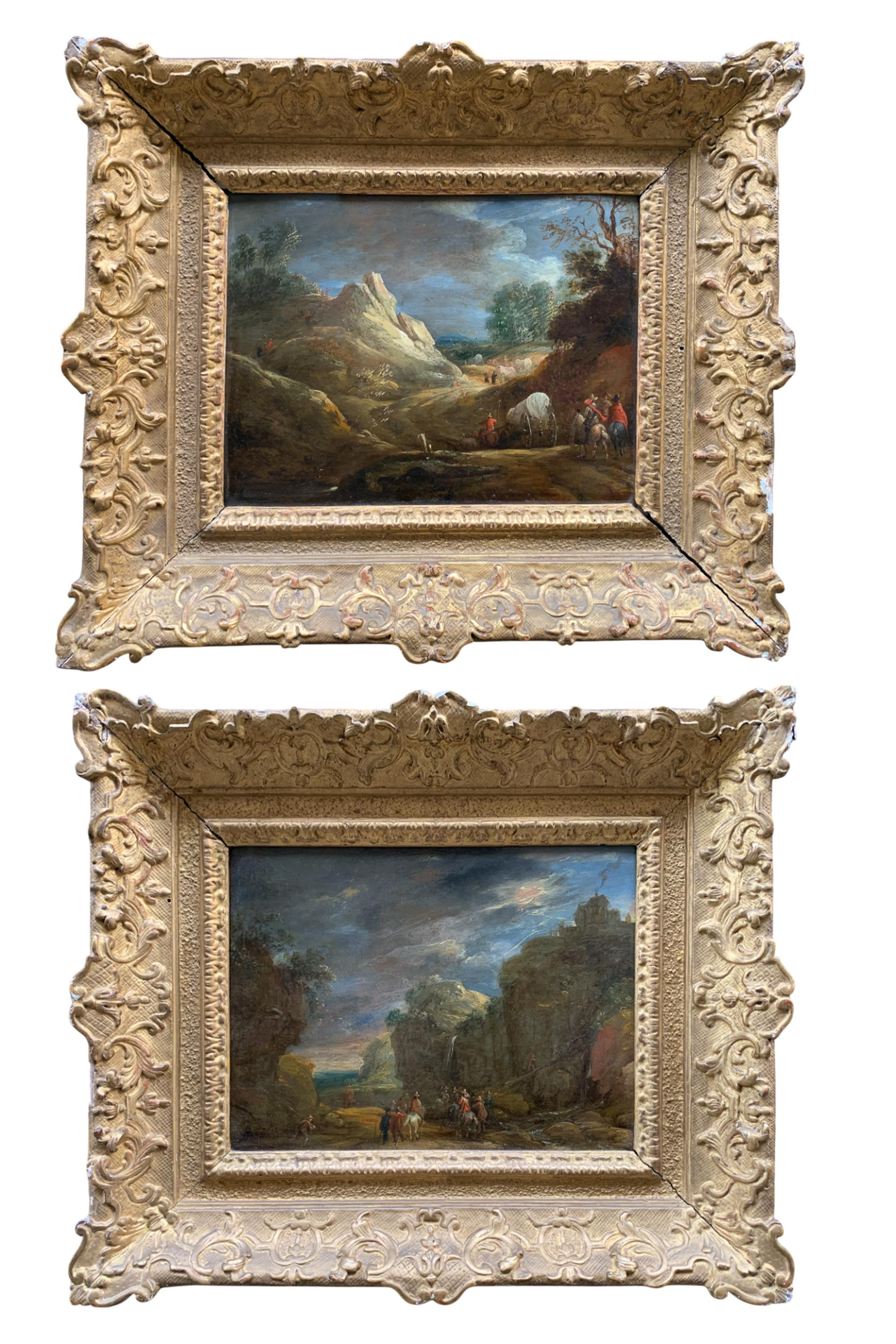 Coppia di dipinti a olio su rame, attribuiti ad Adam Frans van der Meulen, 17° secolo.