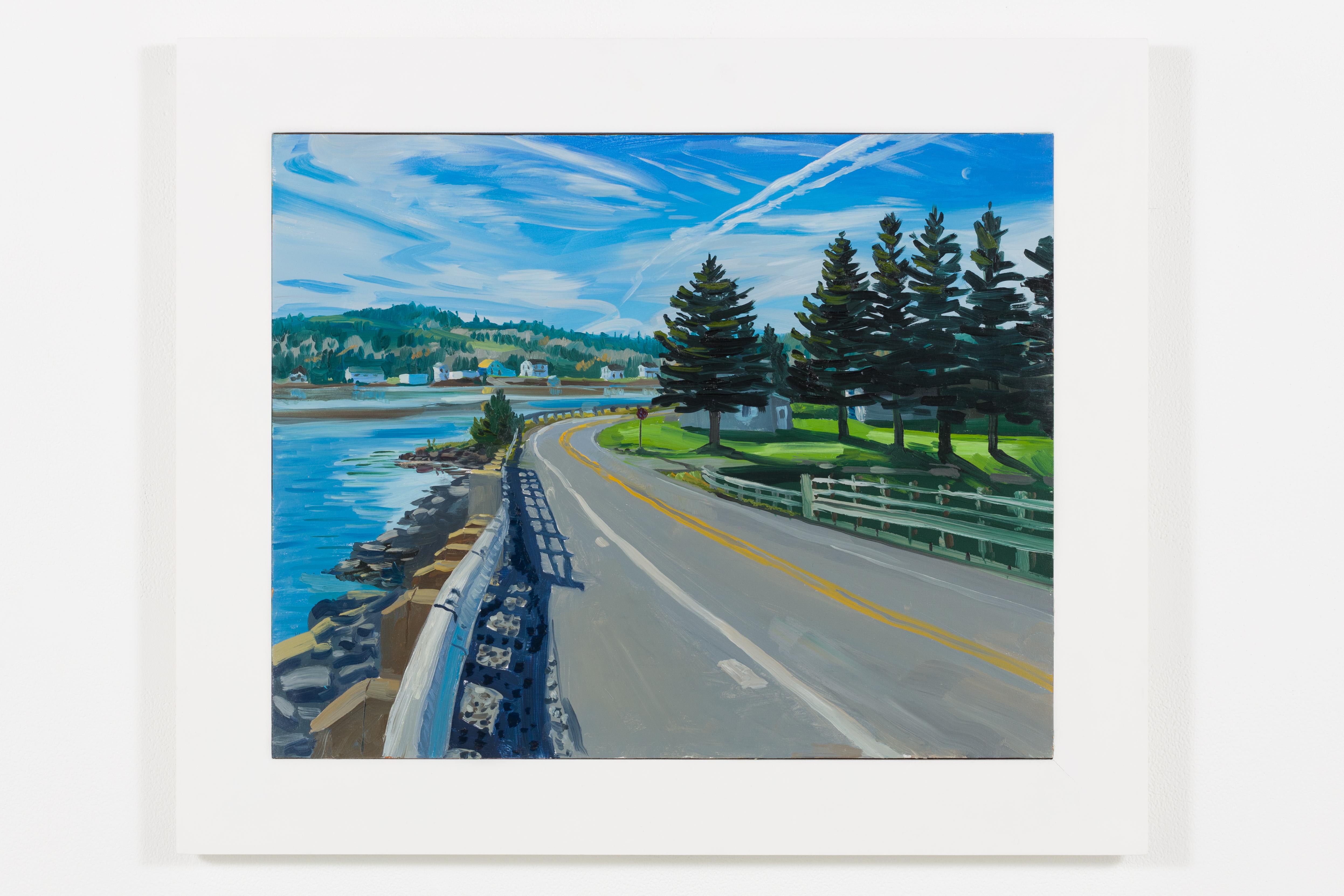 Adam Gunn Landscape Painting – Eck am Corner von Riverport