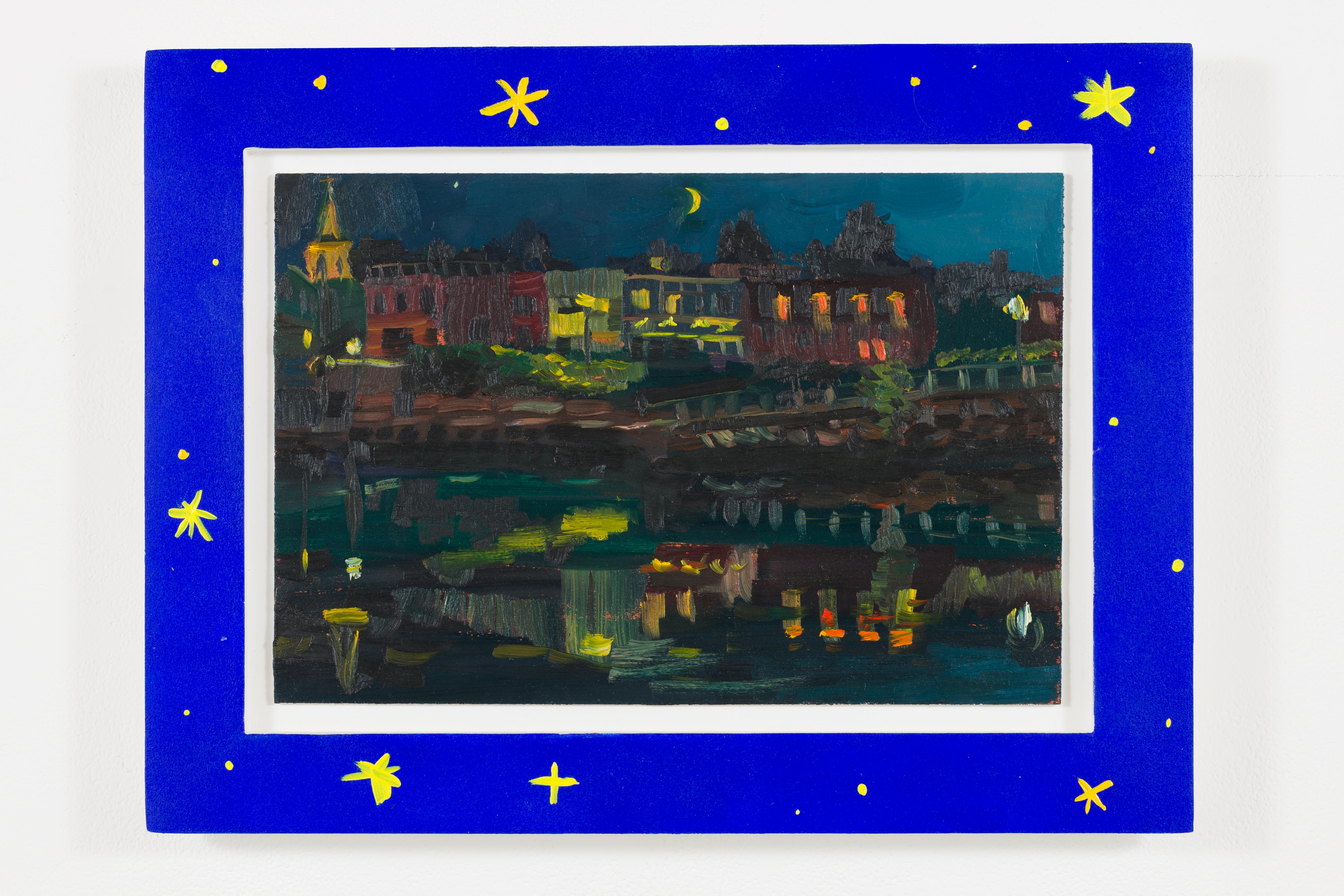 Landscape Painting di Adam Gunn - Downtown Bridgewater di notte