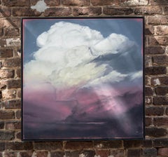 "Lueur nocturne" - Peinture à l'huile réaliste et colorée, paysage céleste et nature morte
