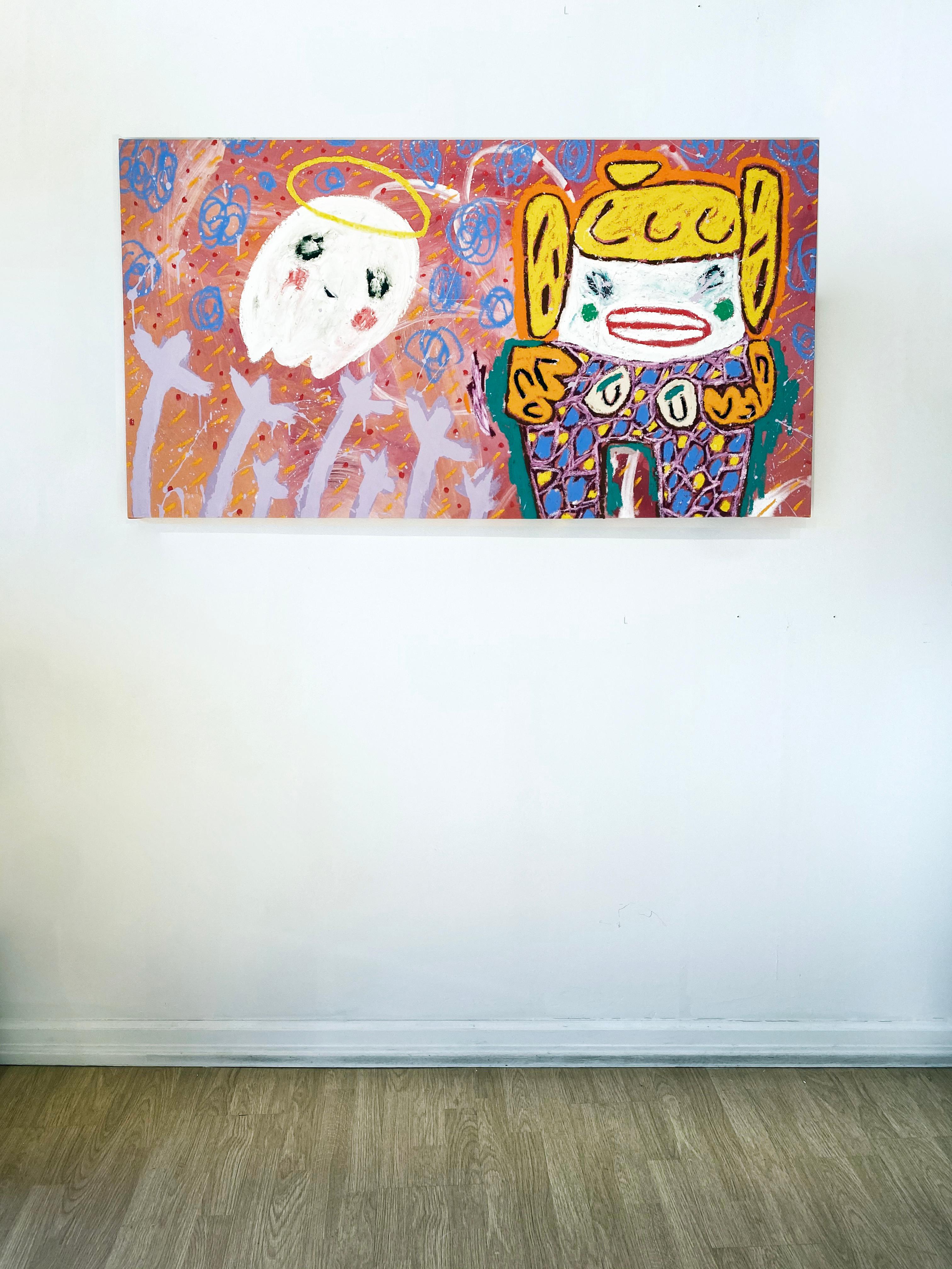 Adam Handler painting 'Little Stinker Girl and Ghost Buddy Under Loving Skies' 1