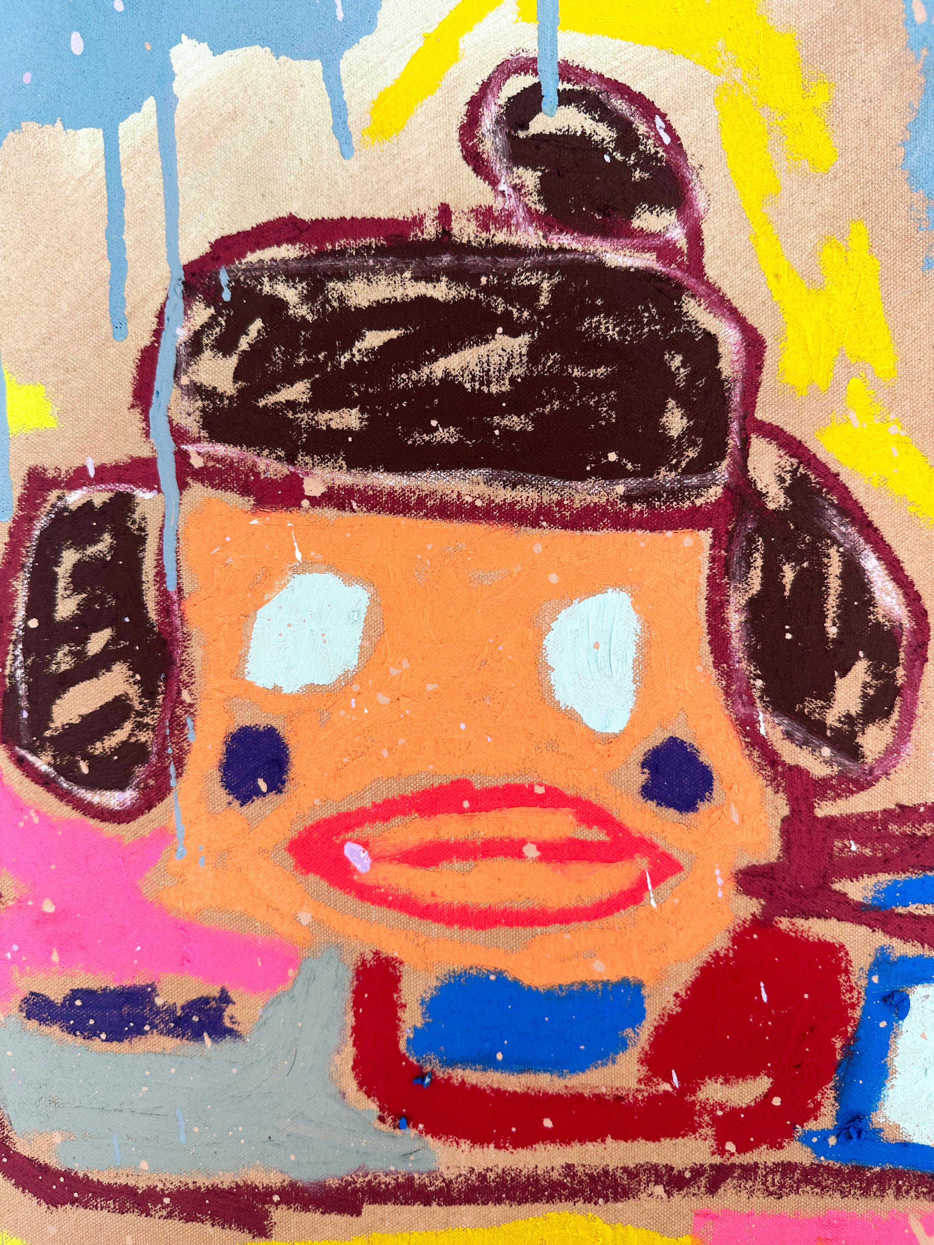 Colorful, Faux-Naïf Painting by Adam Handler 'Cave Girl and Baby' 5