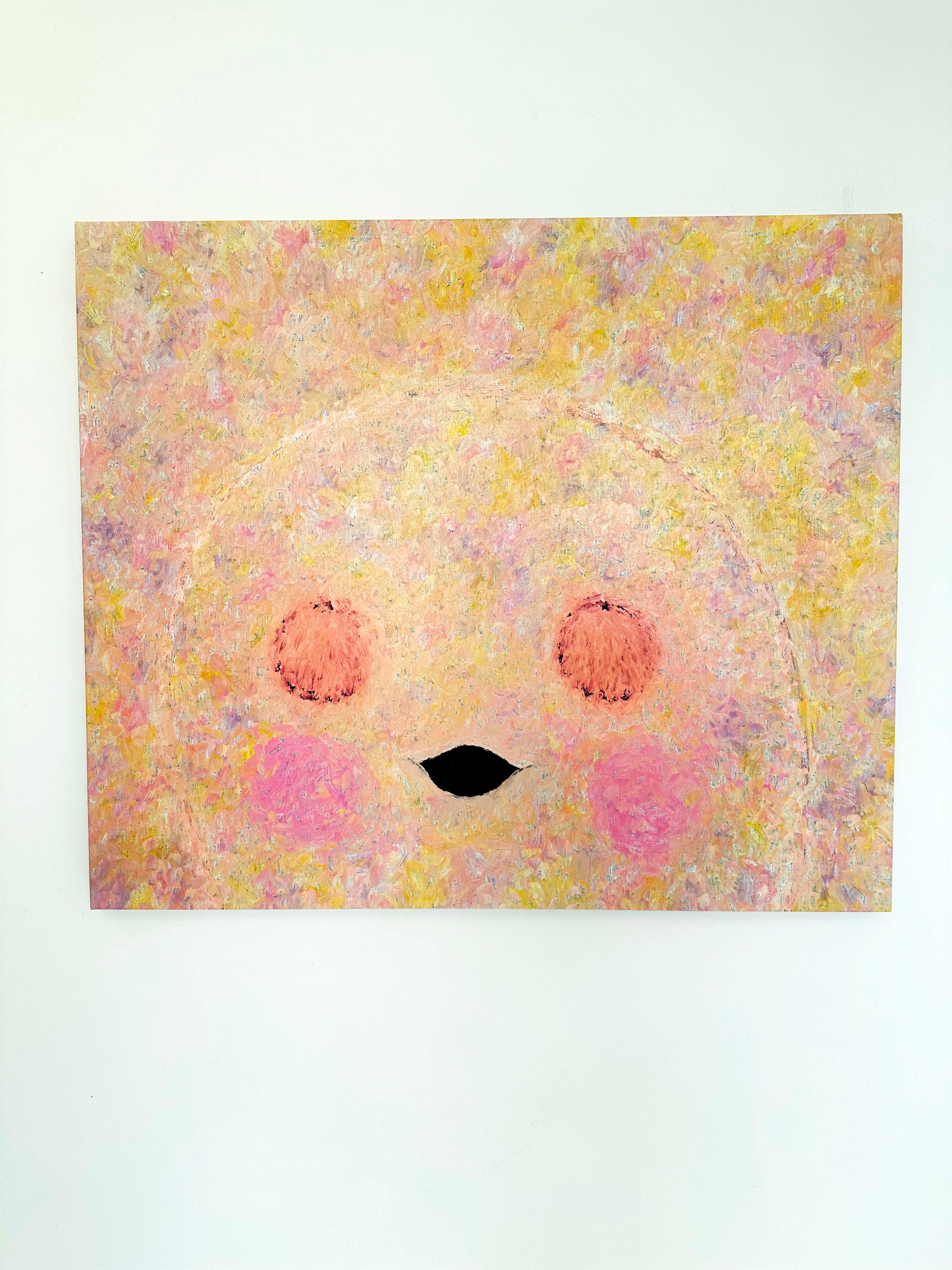 Colorful, Faux-Naïf Painting by Adam Handler 'Peek-a-boo Ghost in Spring' For Sale 1