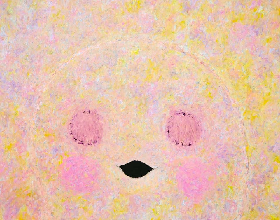 Colorful, Faux-Naïf Painting by Adam Handler 'Peek-a-boo Ghost in Spring'