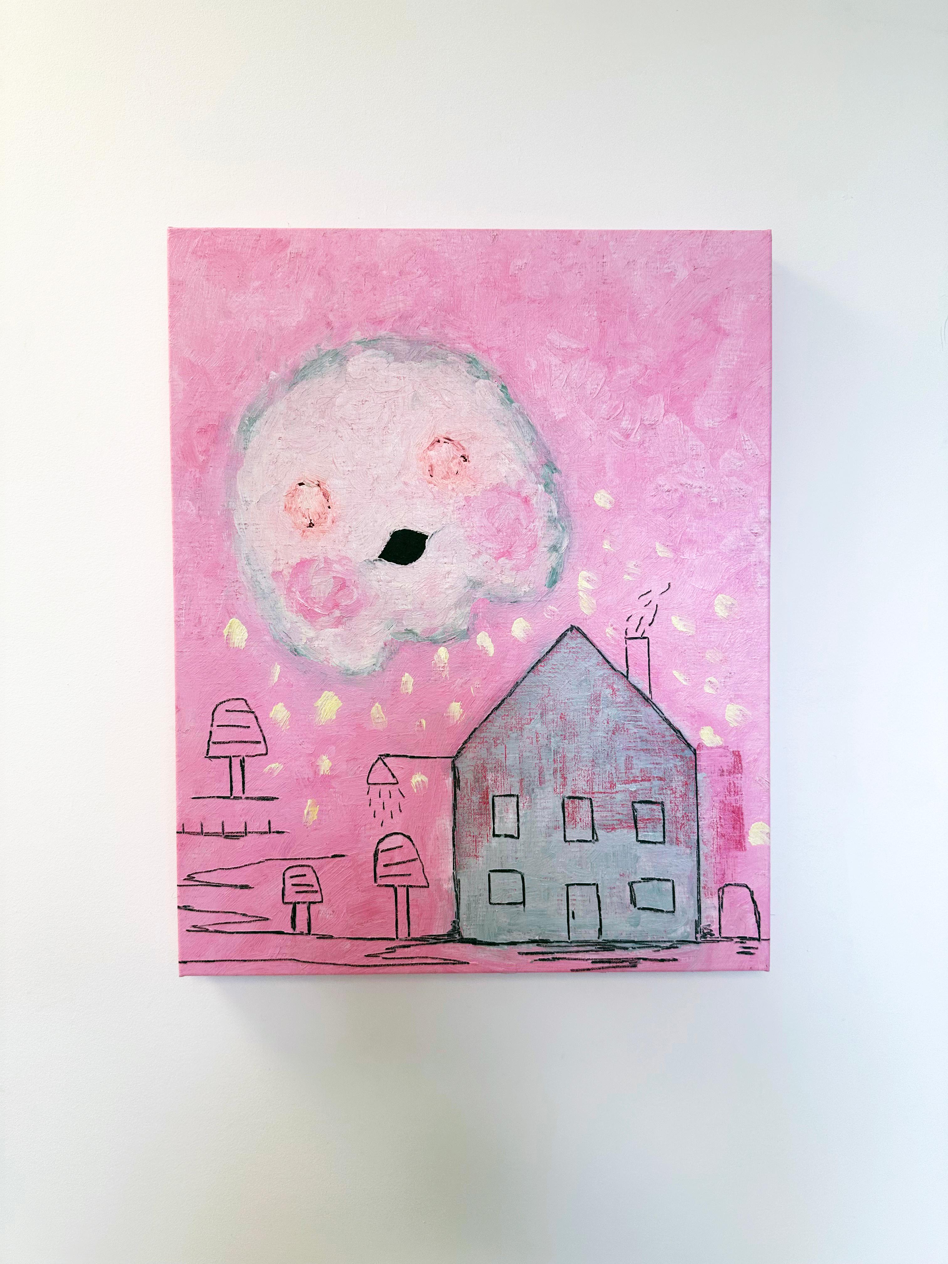 Colorful, Faux-Naïf Painting by Adam Handler 'Summer Vacation Ghost' For Sale 1
