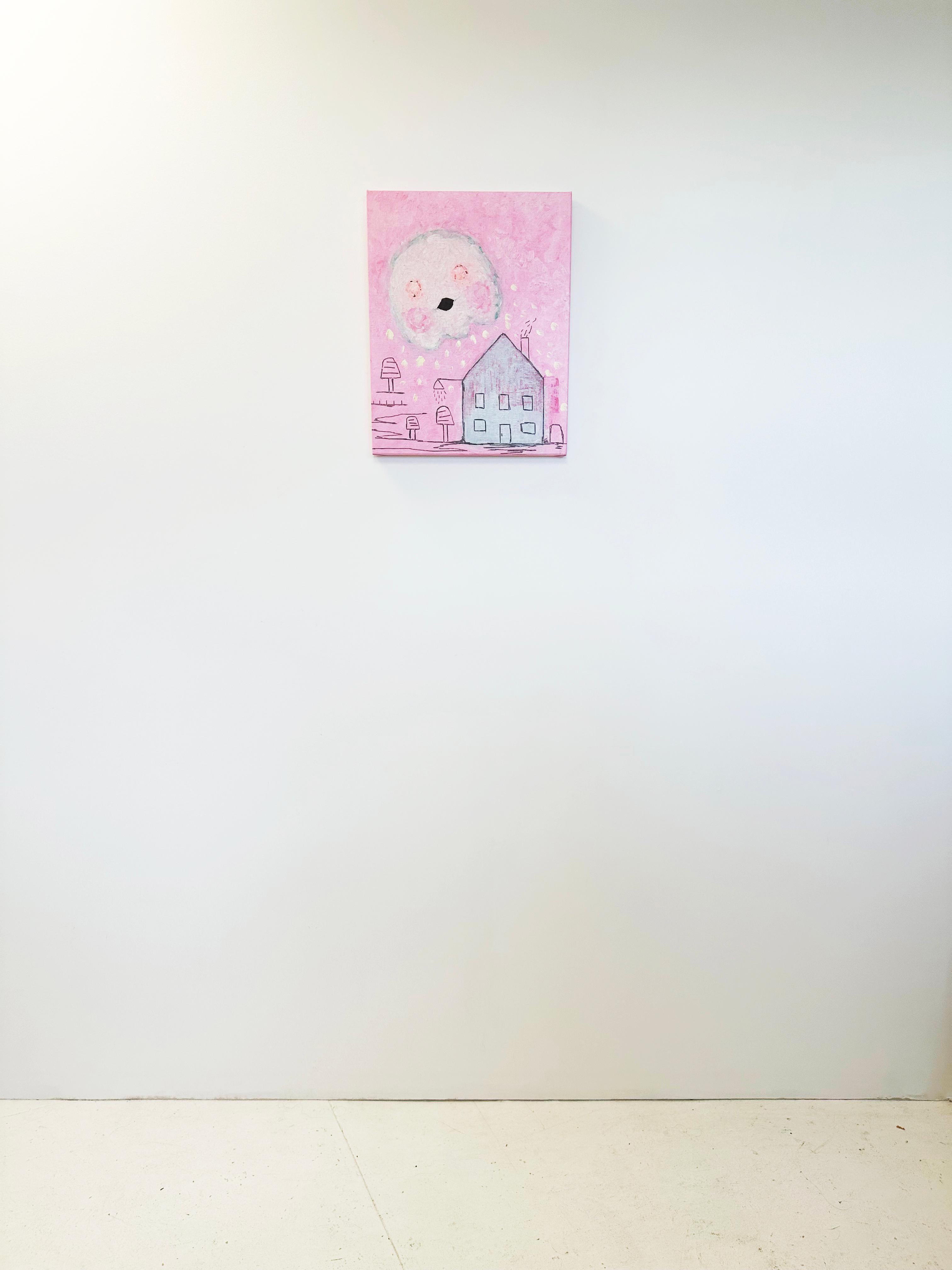 Colorful, Faux-Naïf Painting by Adam Handler 'Summer Vacation Ghost' For Sale 2