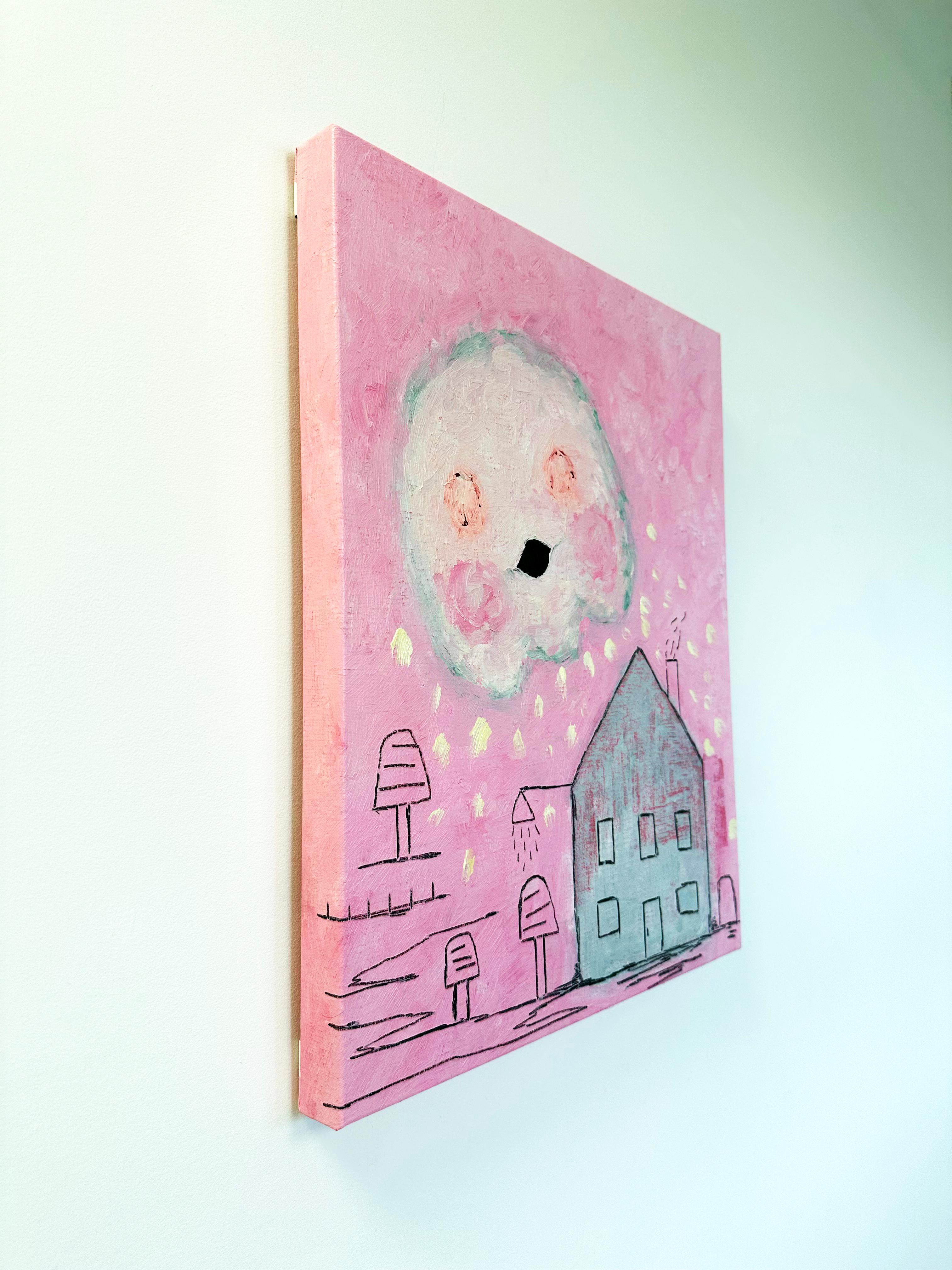 Colorful, Faux-Naïf Painting by Adam Handler 'Summer Vacation Ghost' For Sale 3
