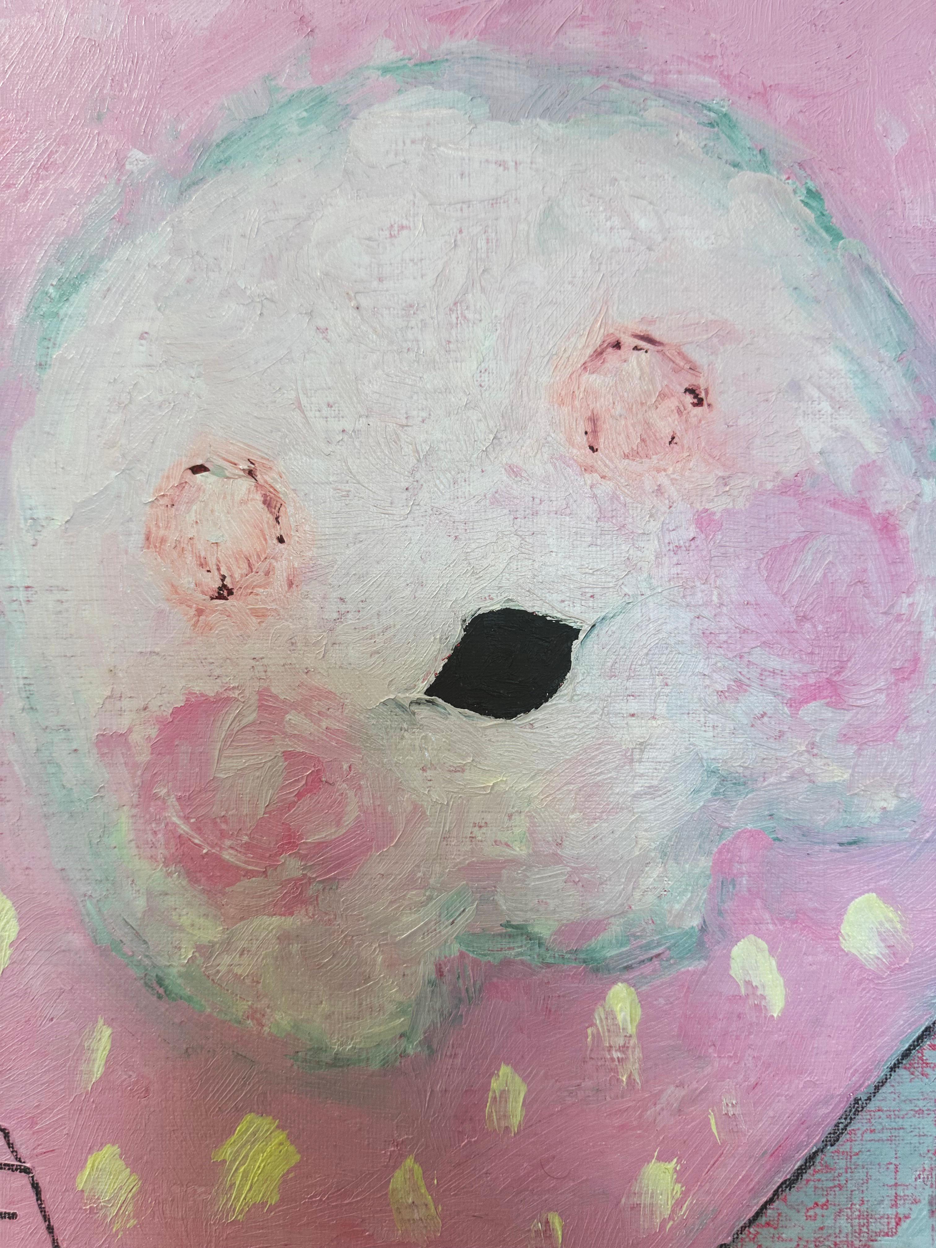 Colorful, Faux-Naïf Painting by Adam Handler 'Summer Vacation Ghost' For Sale 4