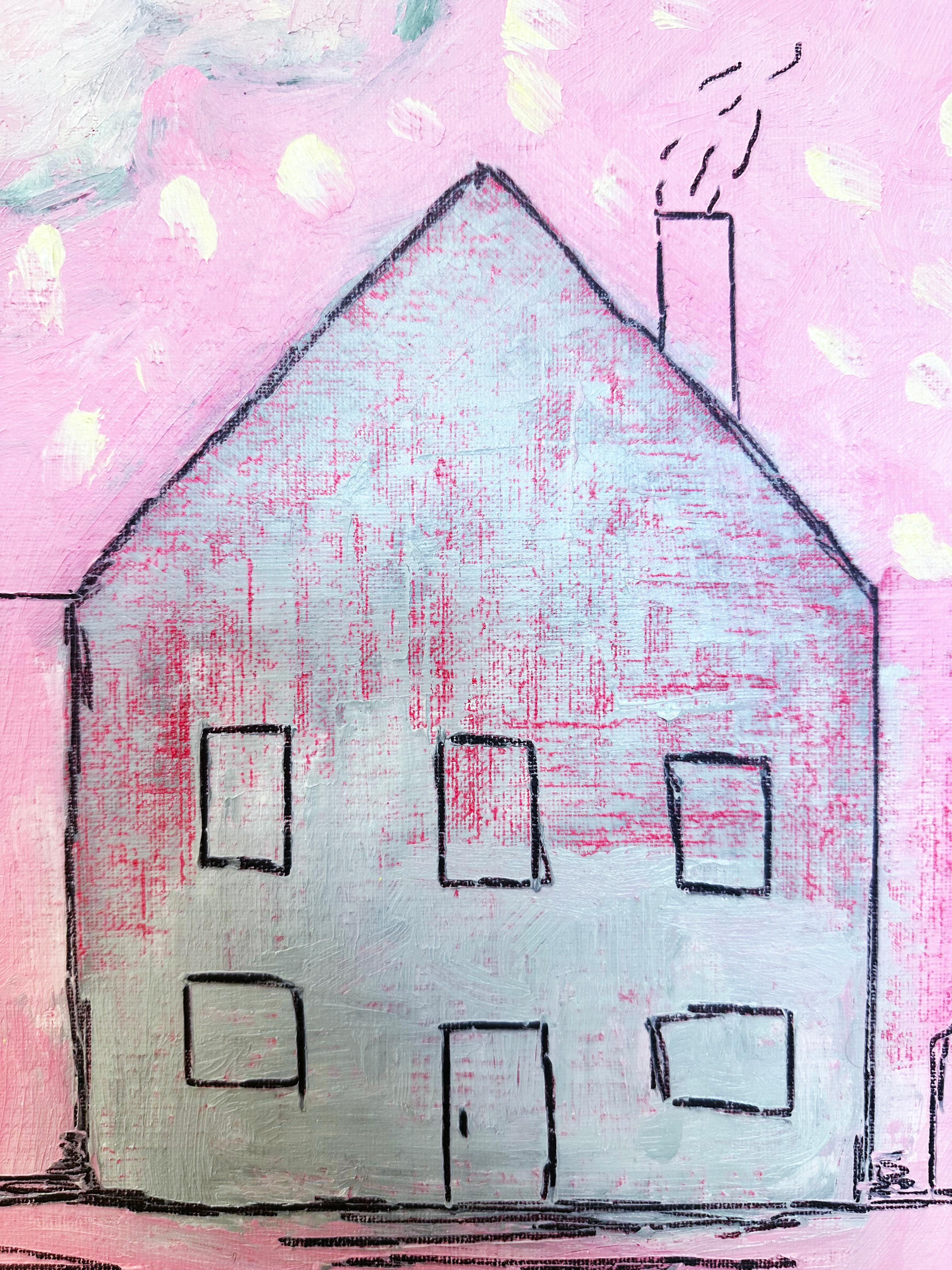 Colorful, Faux-Naïf Painting by Adam Handler 'Summer Vacation Ghost' For Sale 5