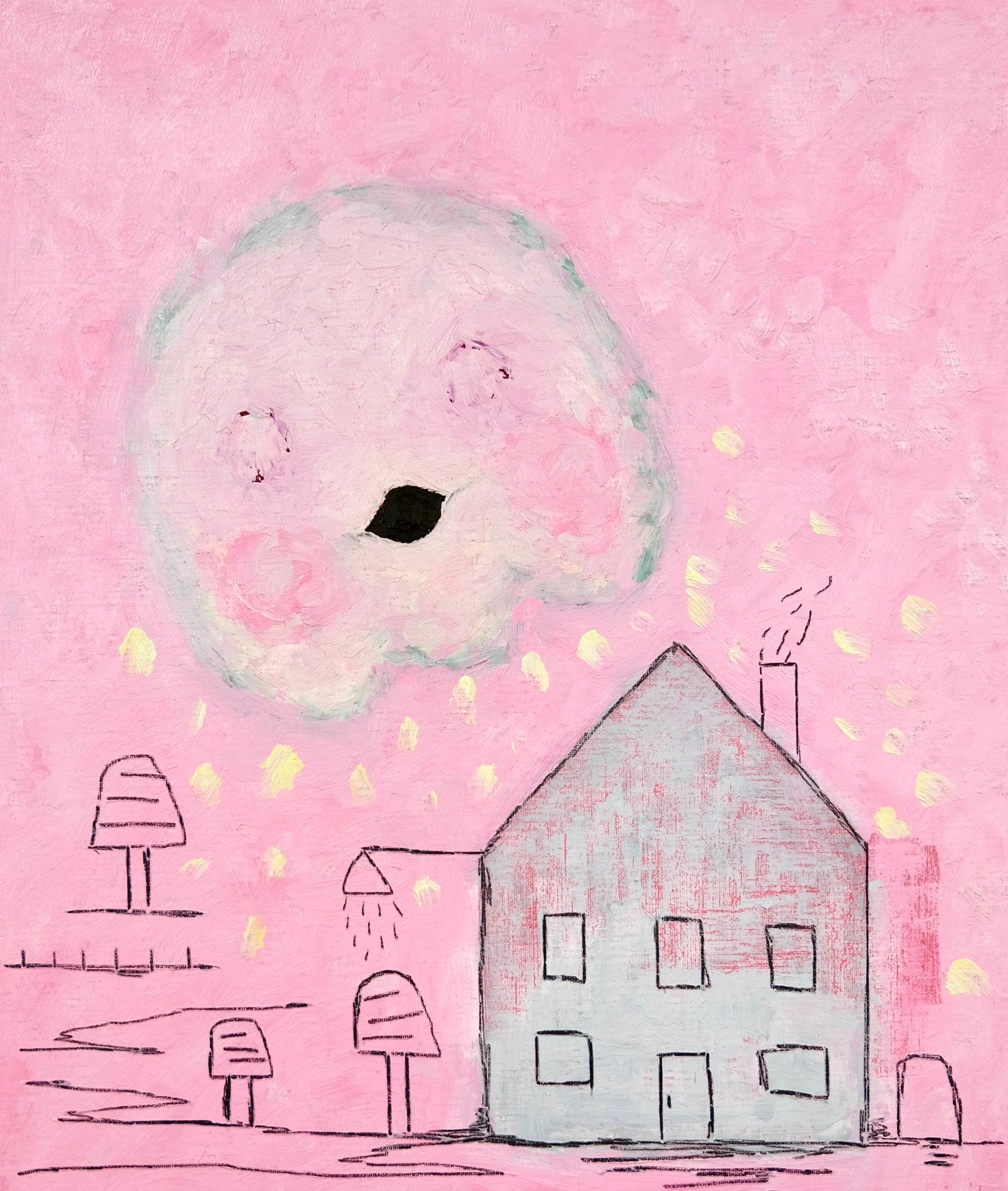Colorful, Faux-Naïf Painting by Adam Handler 'Summer Vacation Ghost'