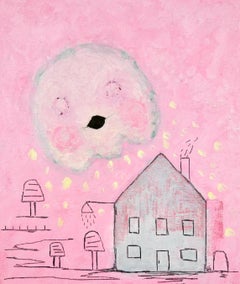 Il dipinto colorato e finto-naïf di Adam Handler "Fantasma delle vacanze estive".