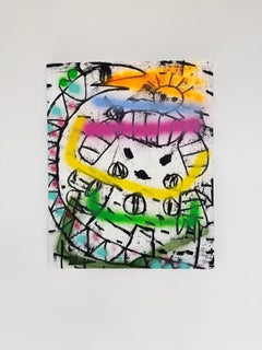 Colorful, Faux-Naïf Painting by Adam Handler 'Toki and Slimy'