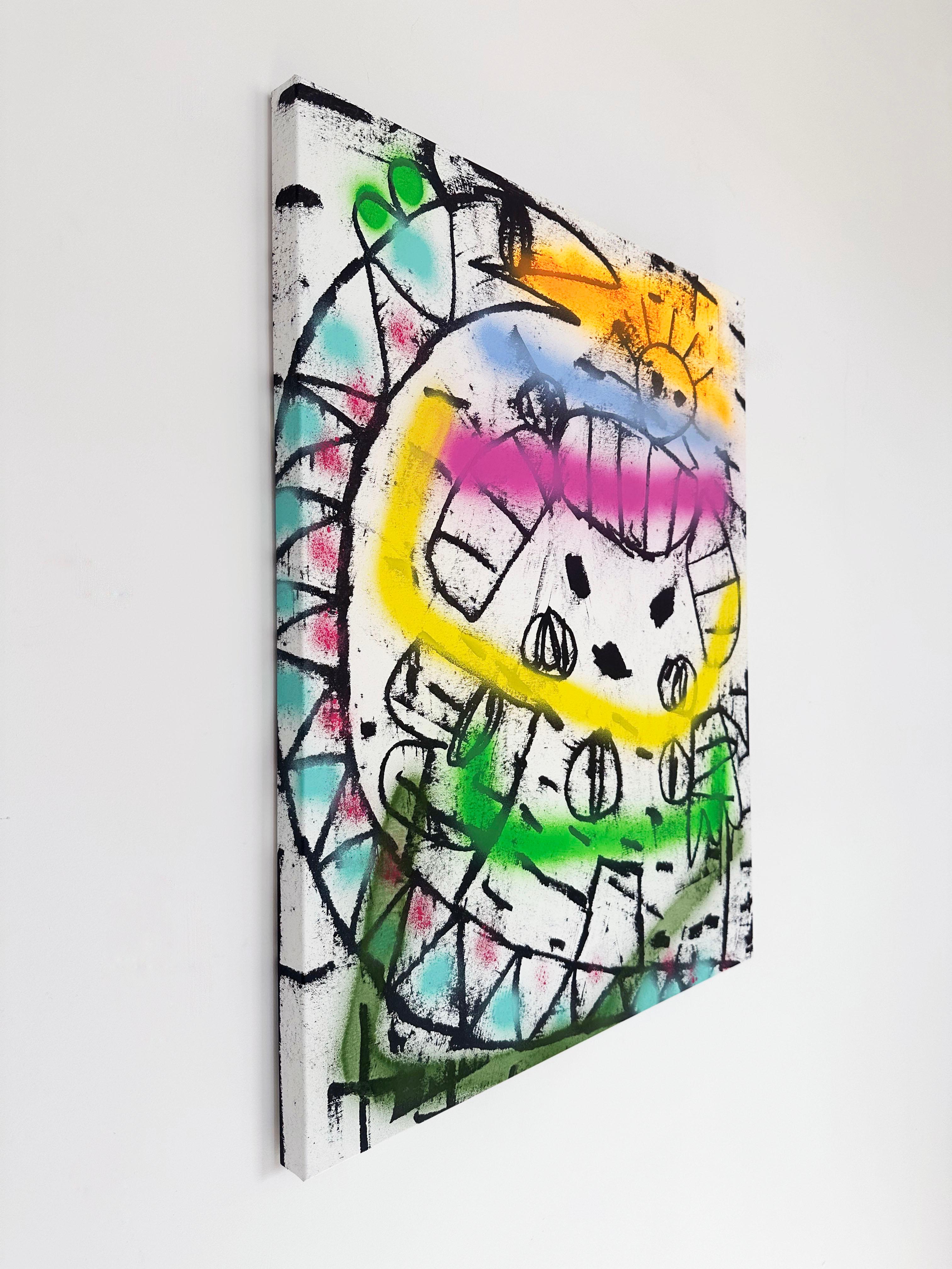 Colorful, Faux-Naïf Painting by Adam Handler 'Toki and Slimy' For Sale 3