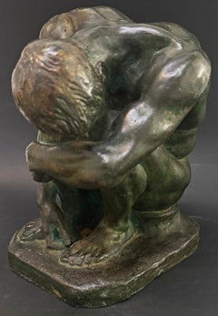 "Adam", Handsome, Lustrous Bronze of Crouching Nude Male, After Bartlett
